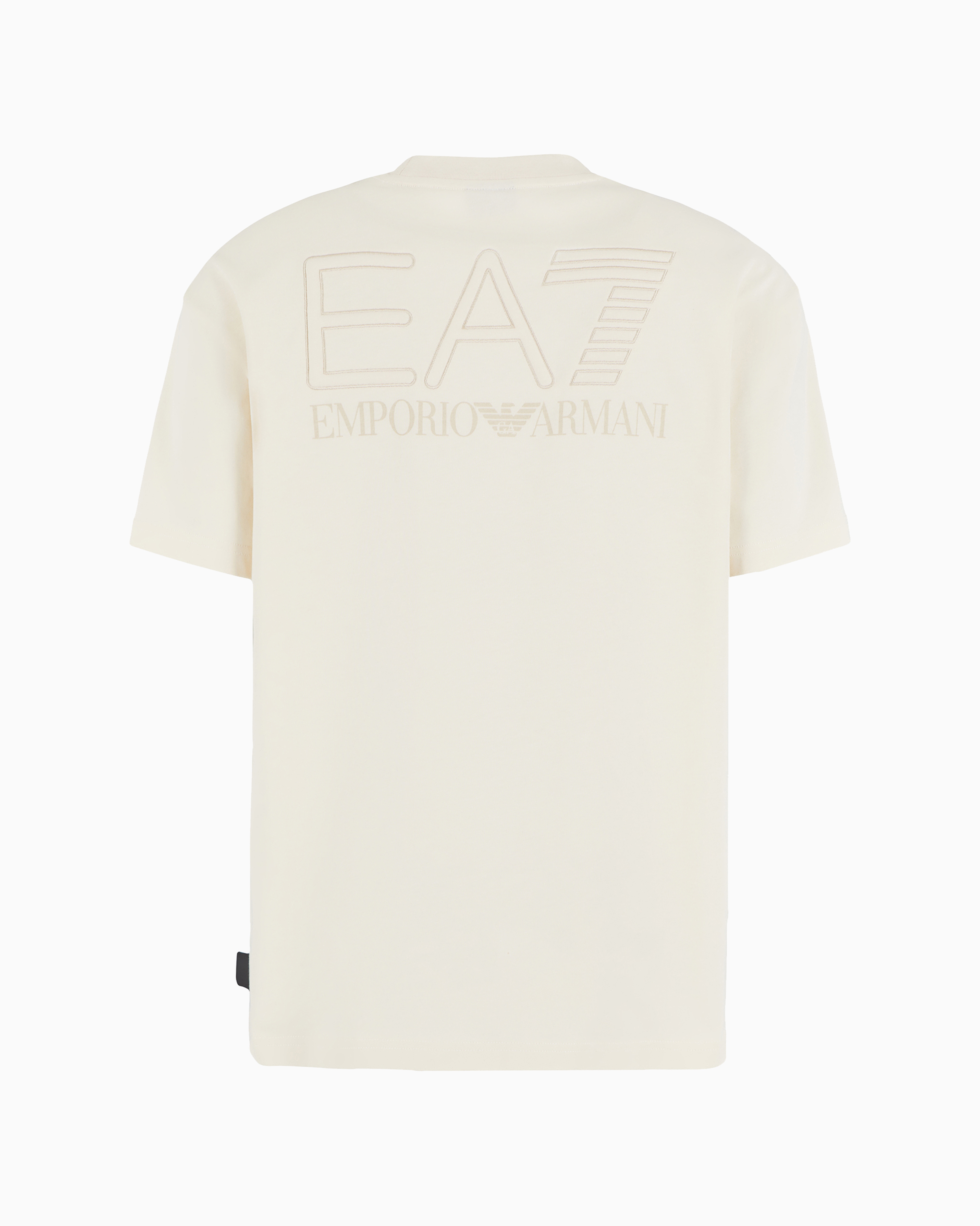 Shop Ea7 Asv Logo Series Unisex Organic-cotton Crew-neck T-shirt In Beige