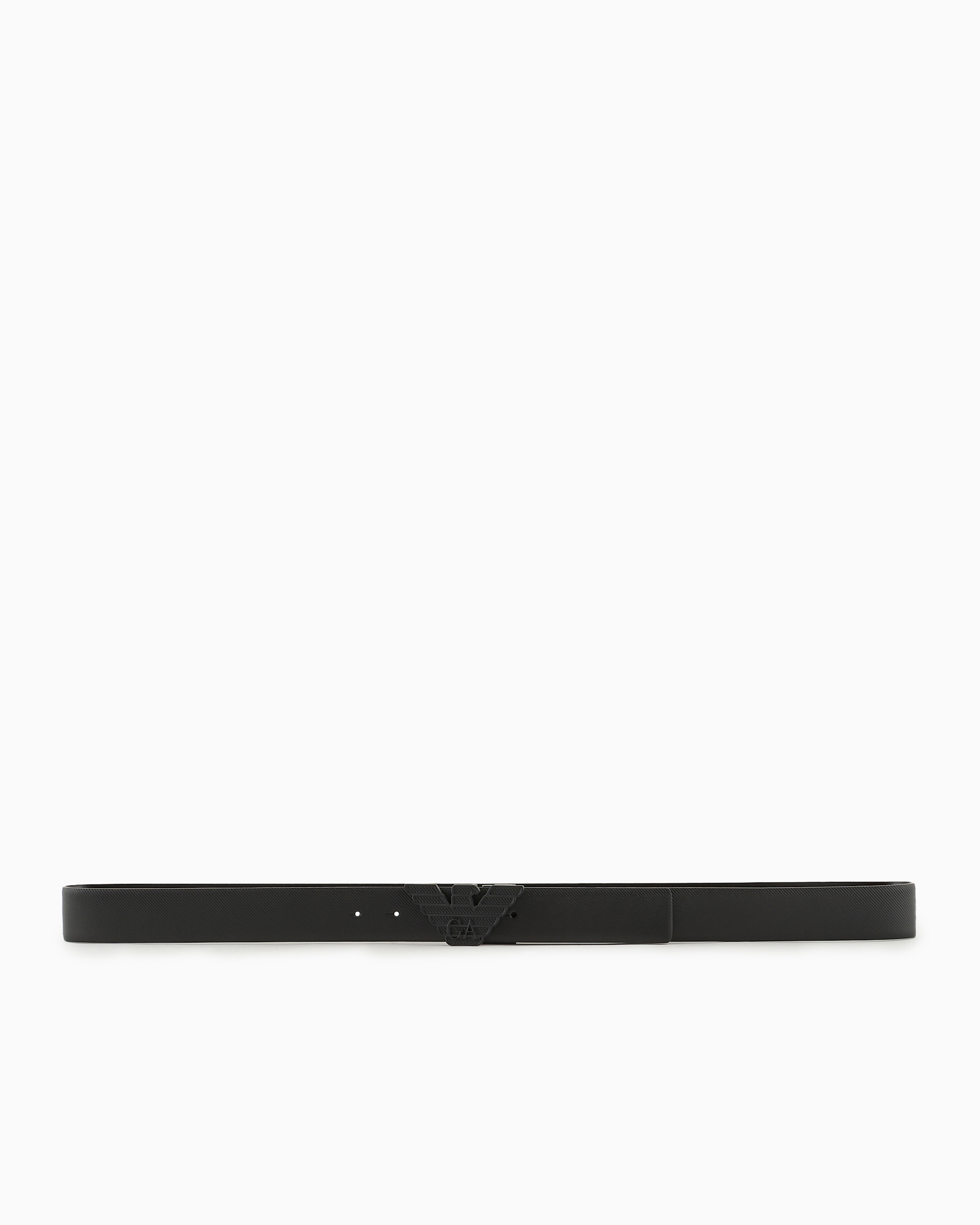 Emporio Armani Official Store Leather Belt With Embossed Print And Eagle Buckle In Black