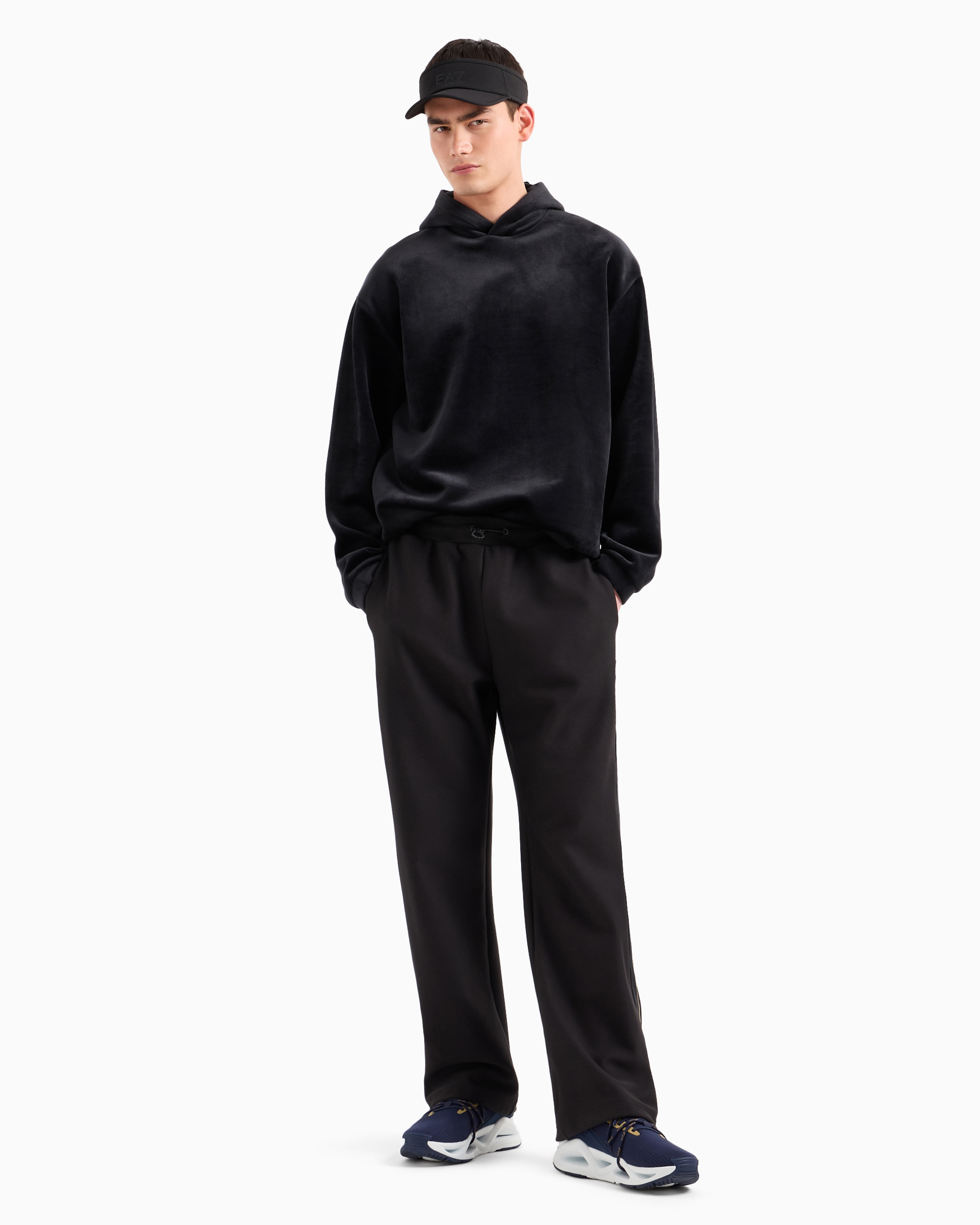 Shop Ea7 Gold Label Stretch Cotton-blend Trousers In Black