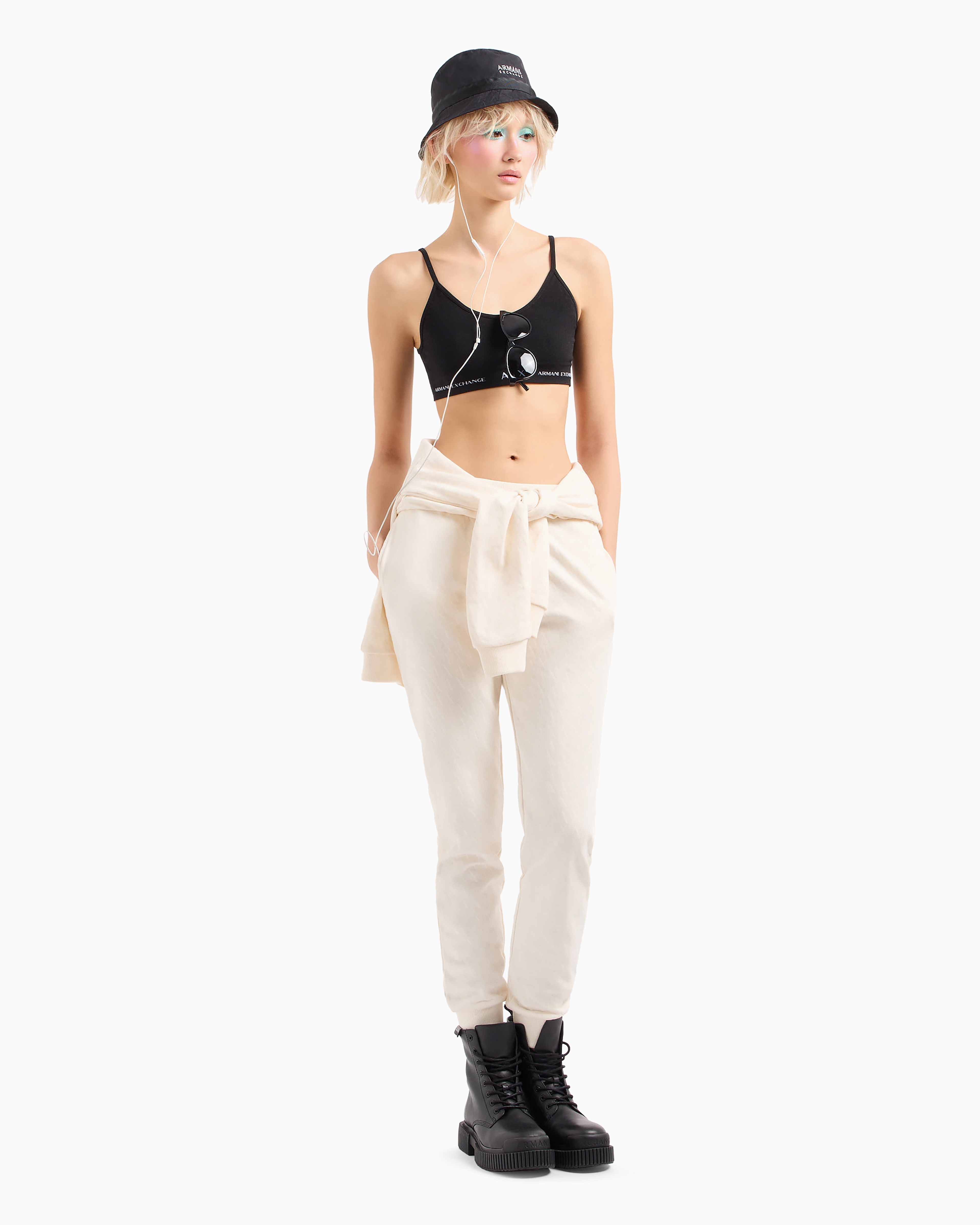 Shop Armani Exchange Trousers In Flowing Fabric In White