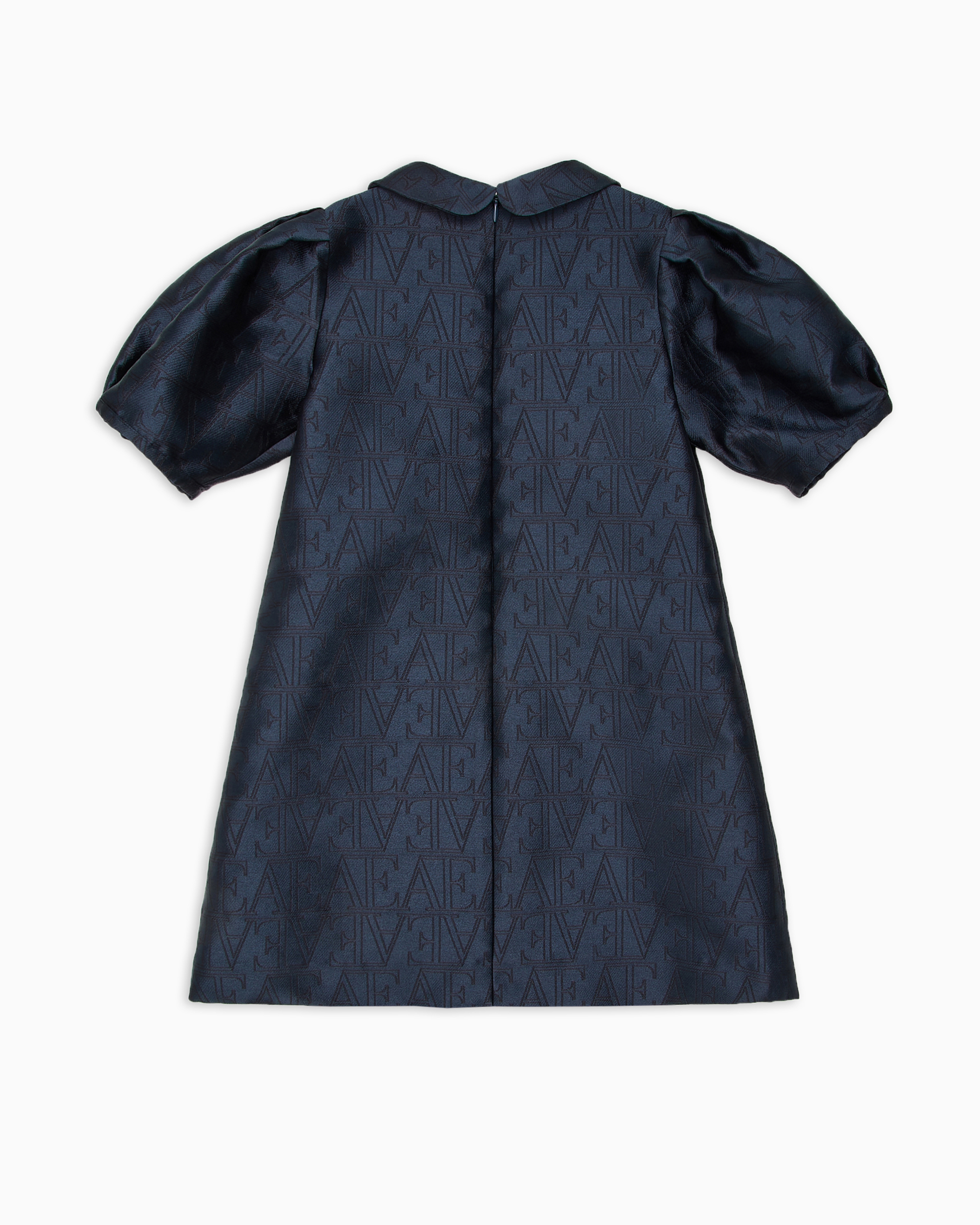 Shop Emporio Armani Dress With All-over Ea Logo Jacquard And Peter Pan Collar In Navy Blue