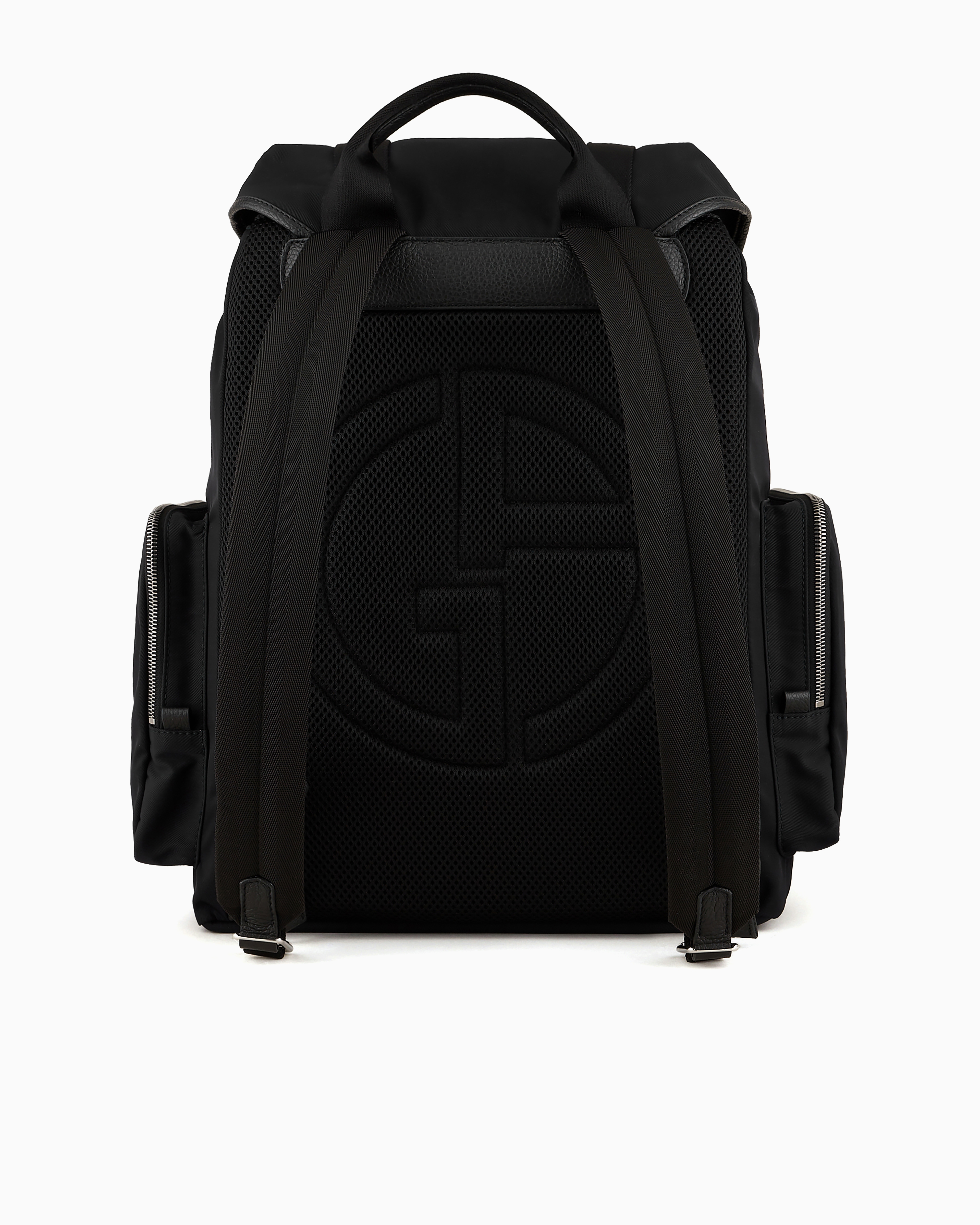 Giorgio Armani Official Store Recycled-nylon And Pebbled-leather Backpack Armani Sustainability Values In Black