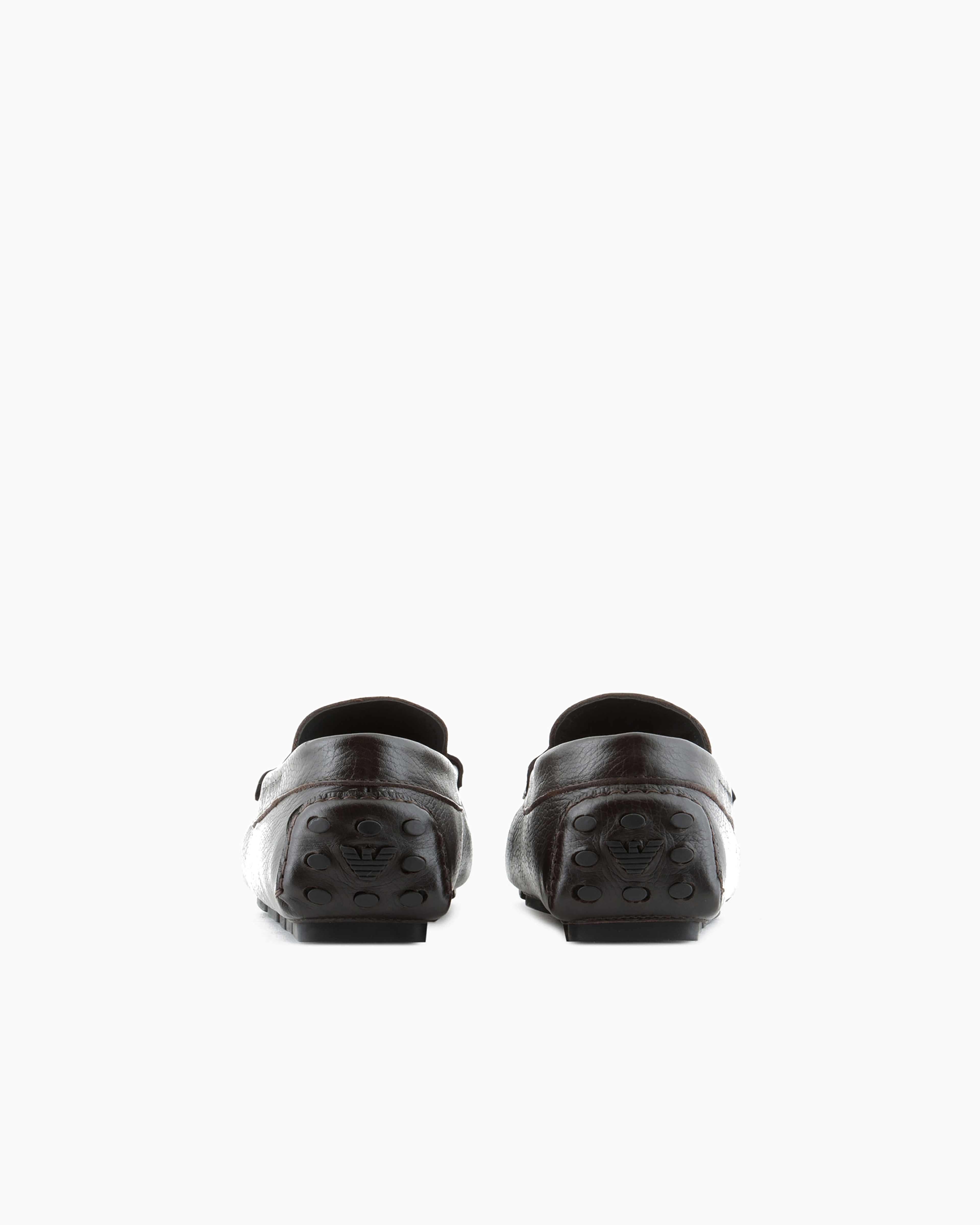 Emporio Armani Official Store Pebbled Leather Driving Loafers With Stirrup Bar In Brown