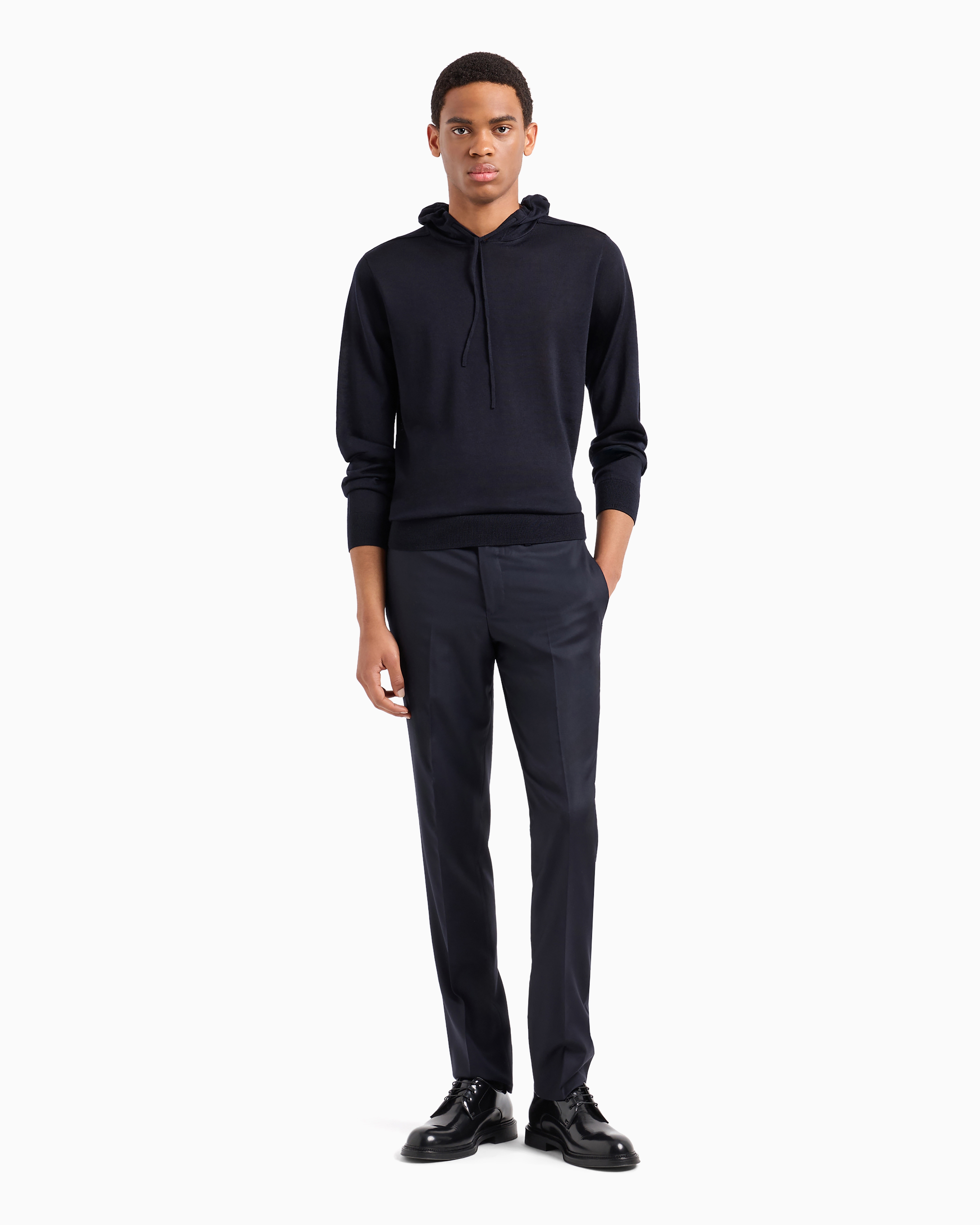 Emporio Armani Lyocell-blend Hooded Jumper In Navy Blue