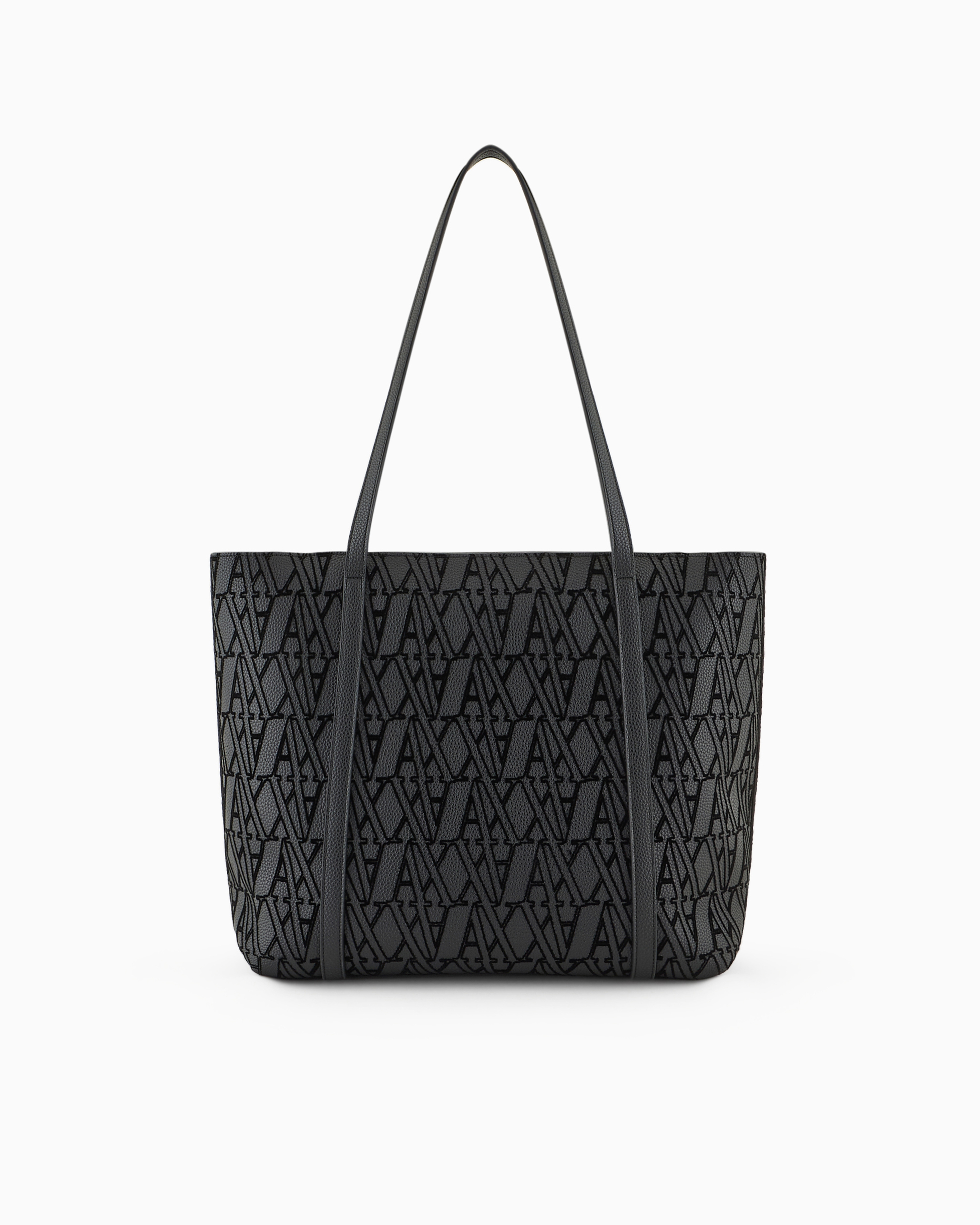 Shop Armani Exchange Shopper Bag With Flocked Monogram And Charm In Black