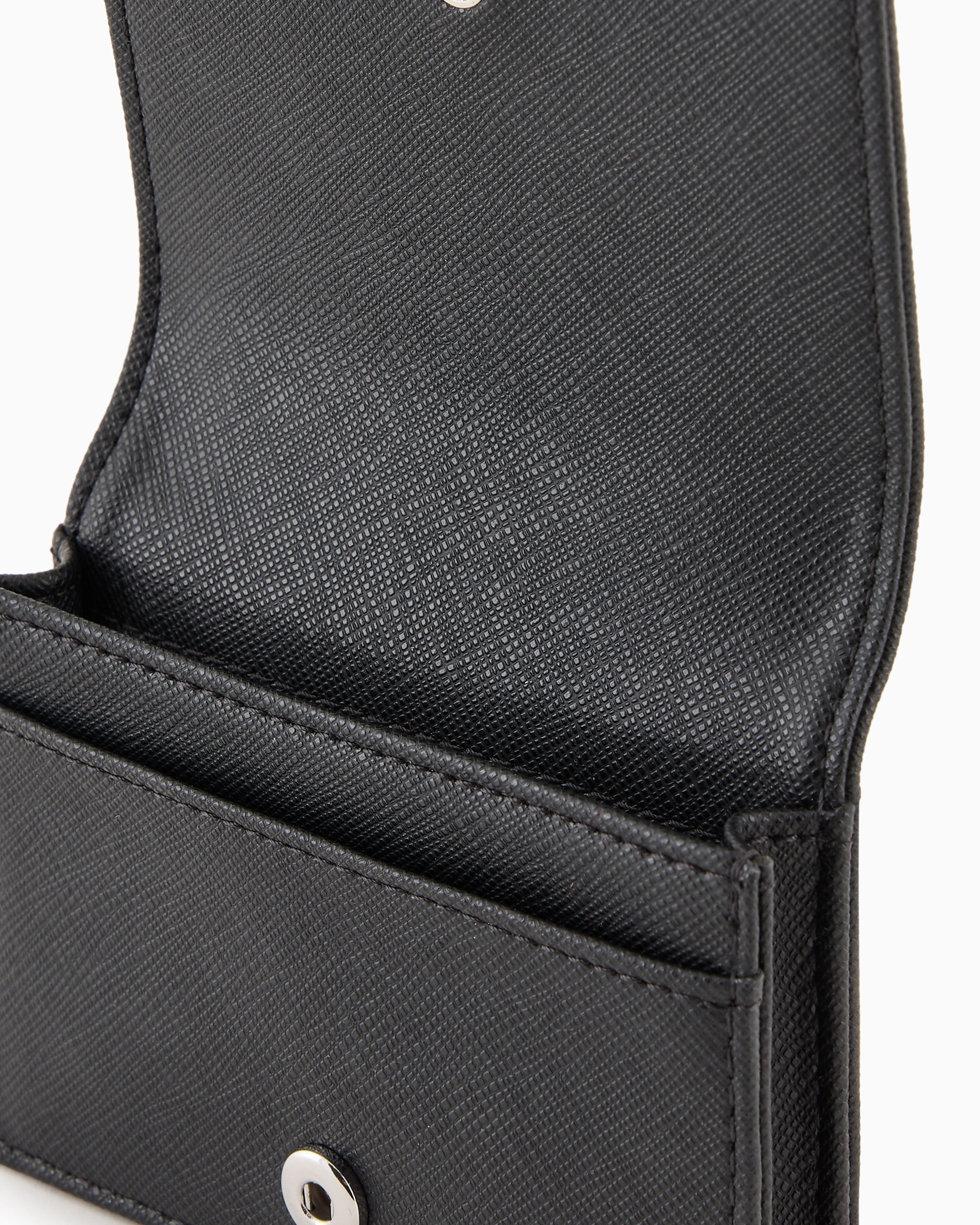 Emporio Armani Asv Regenerated Saffiano Leather Card Holder With Flap And Eagle Plate In Deep Black