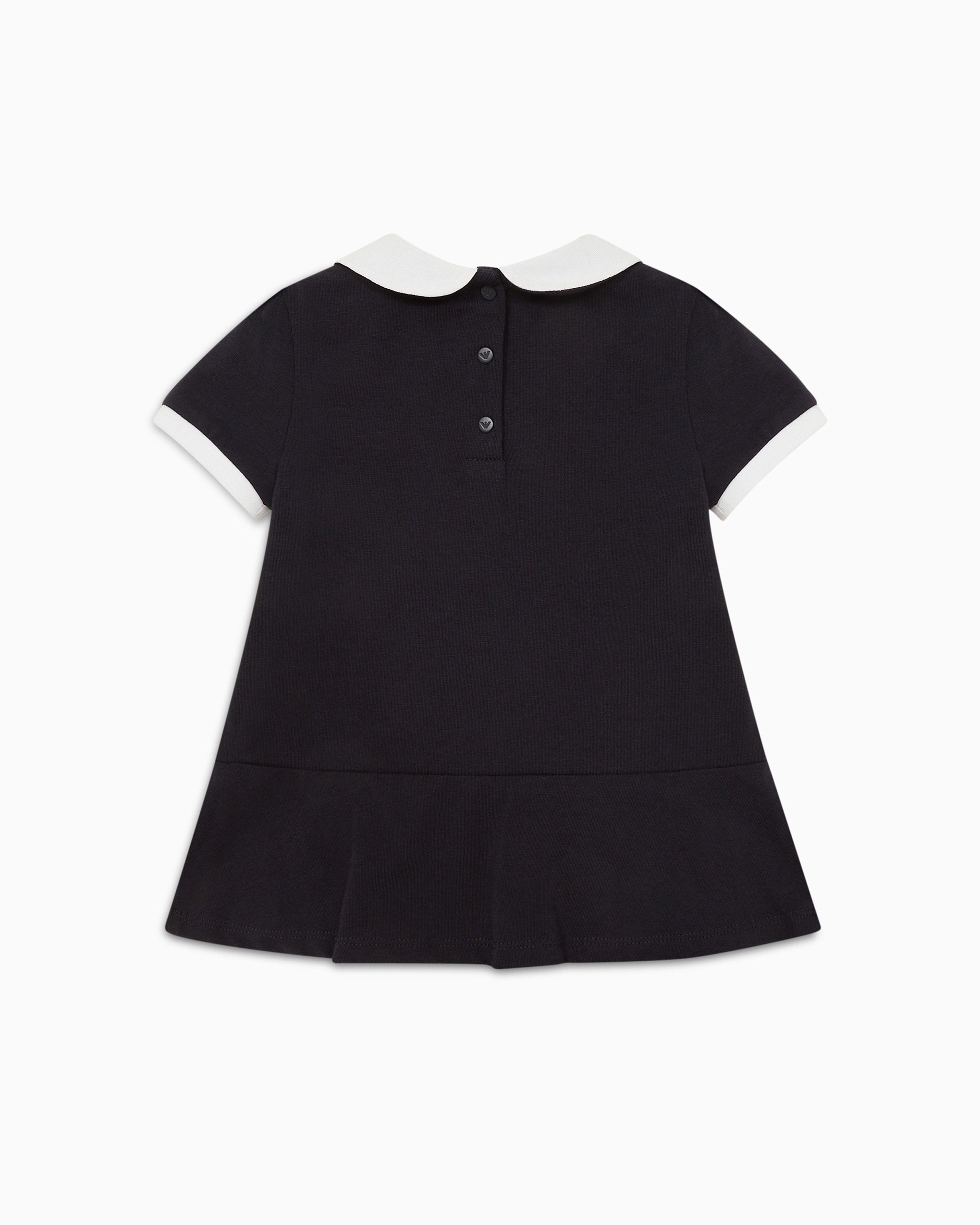Emporio Armani Official Store Jersey Dress With Peter Pan Collar And Pleated Skirt In Navy Blue