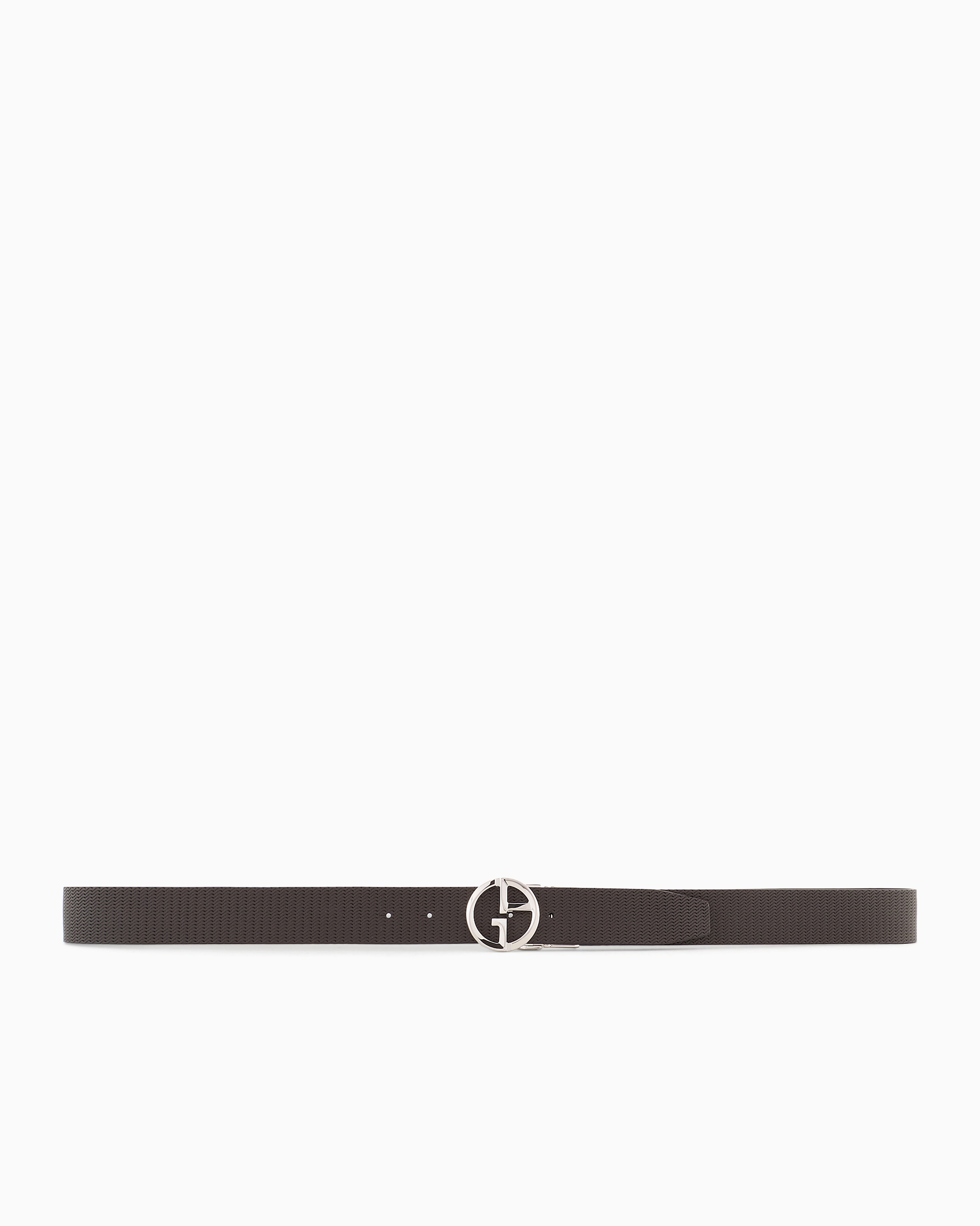 Giorgio Armani Official Store Printed Leather Belt With Logo In Dark Brown