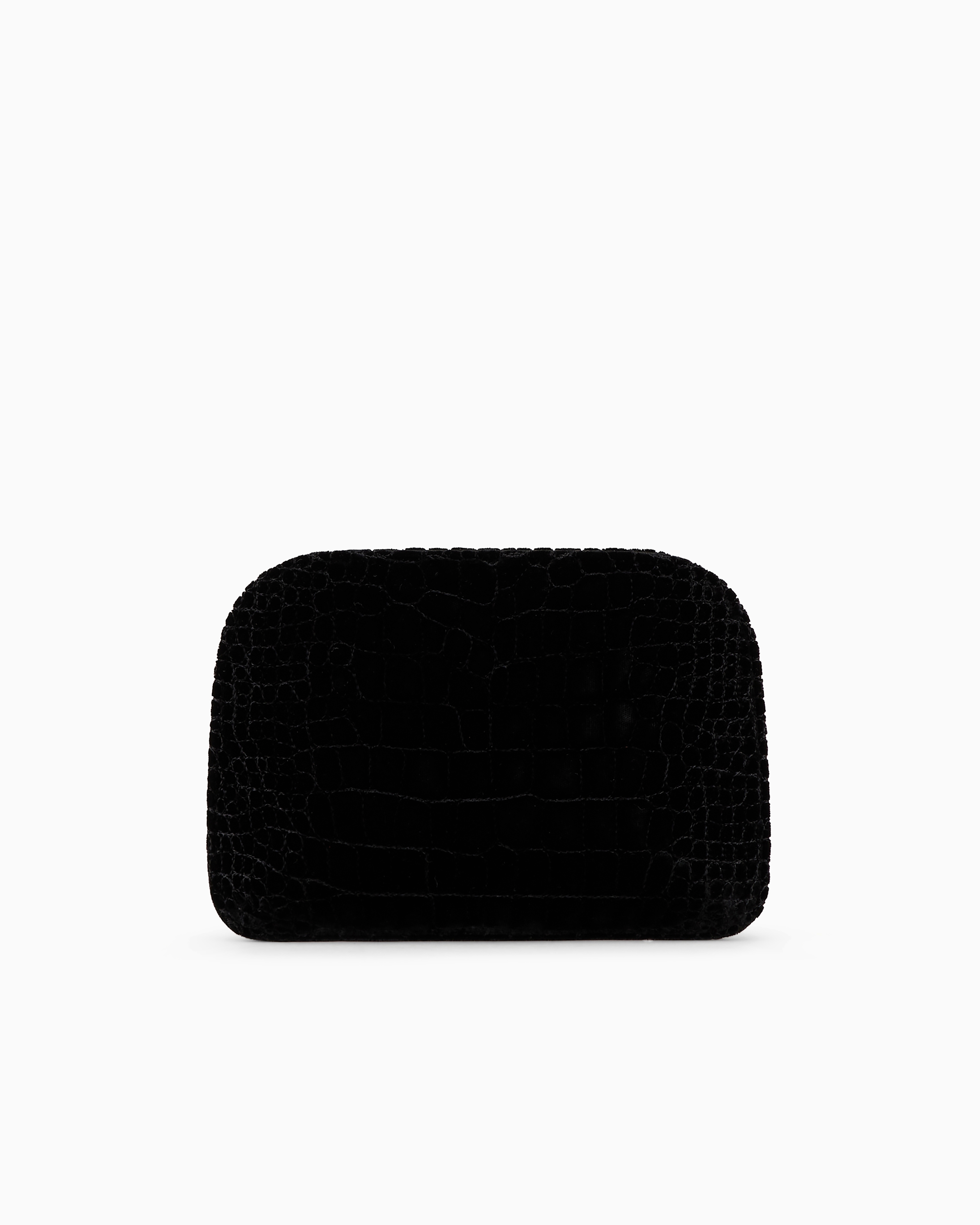 Shop Giorgio Armani La Prima Croc-quilted Velvet Clutch Bag In Black