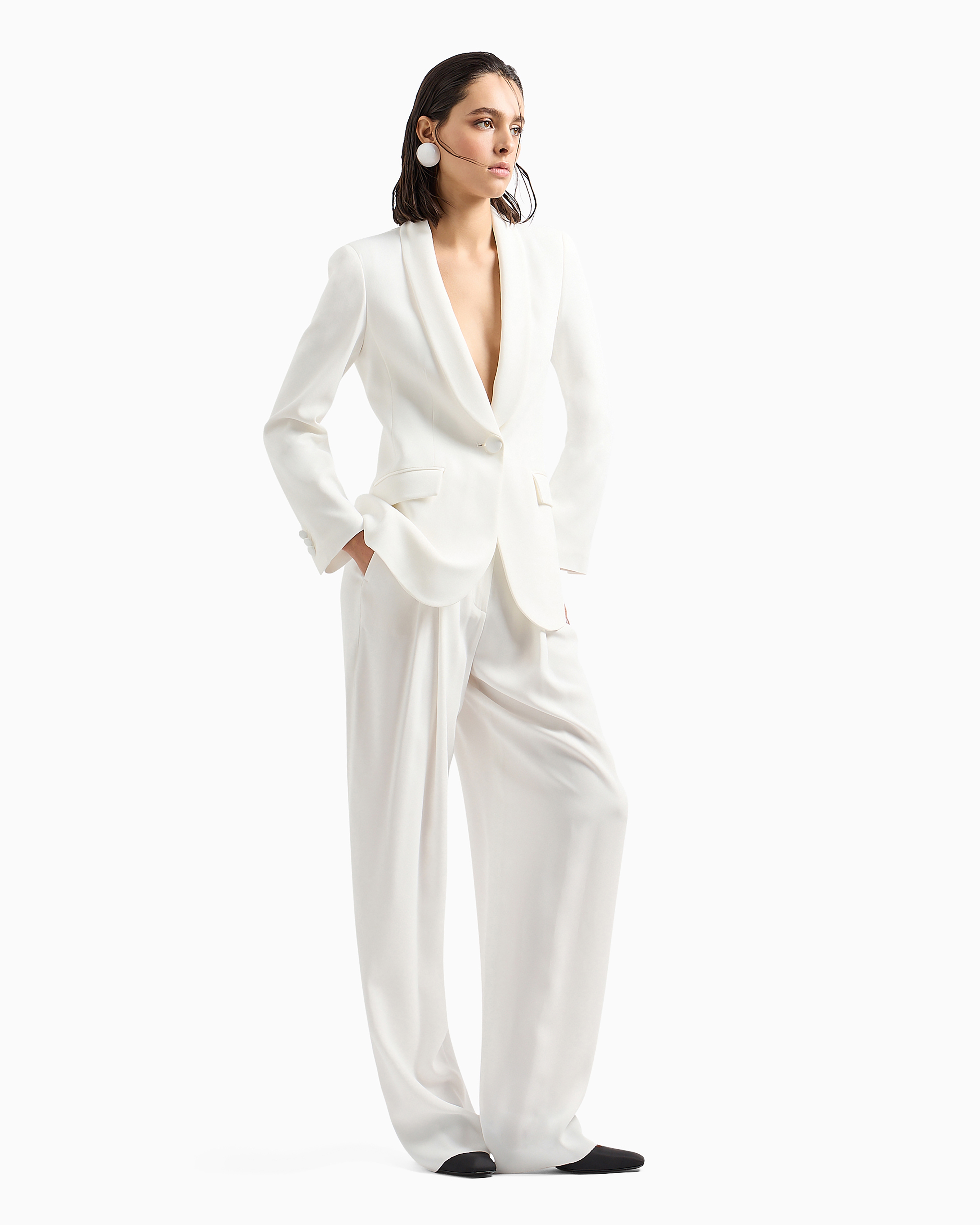Emporio Armani Official Store Envers-satin Palazzo Trousers With Darts In White