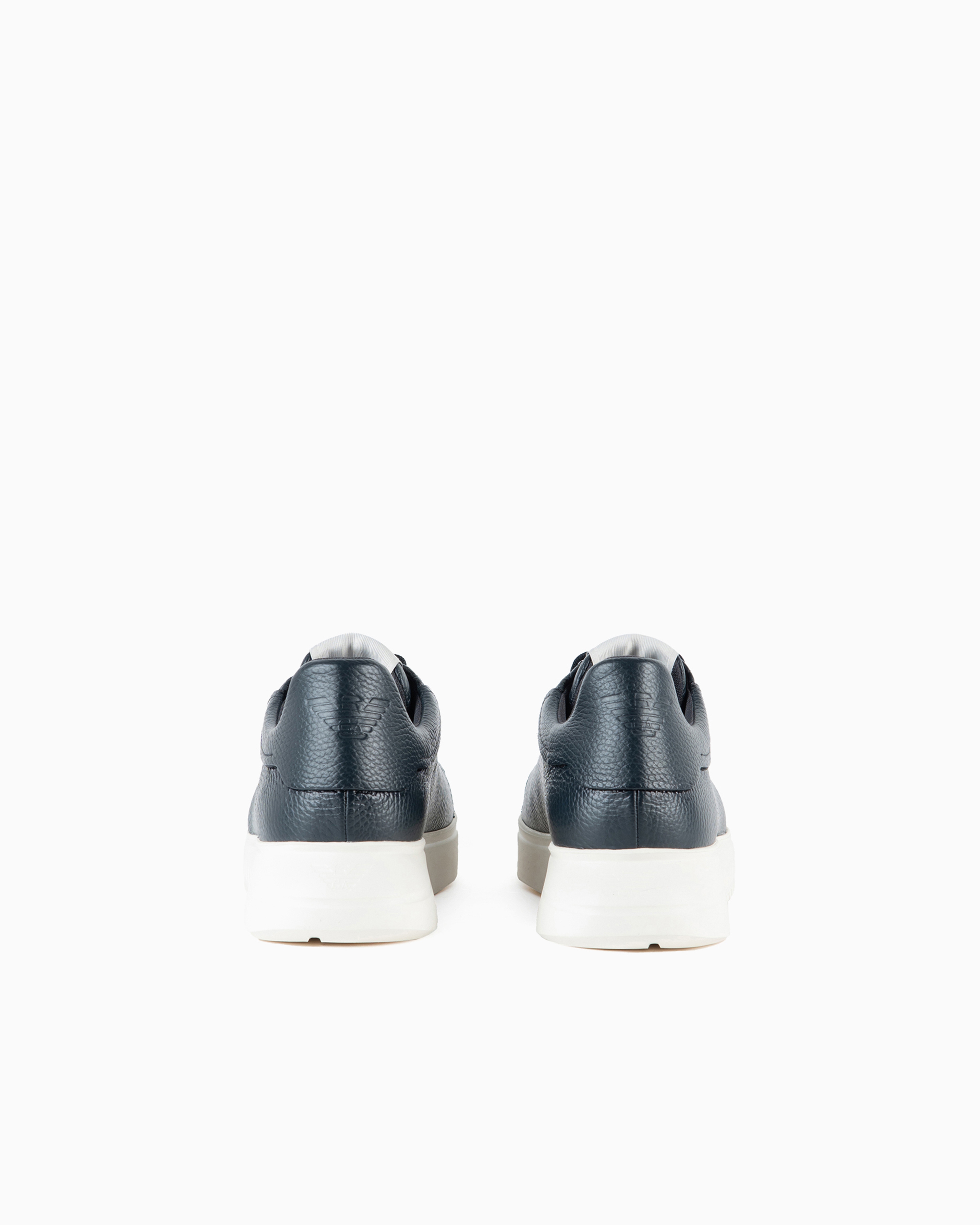 Emporio Armani Official Store Tumbled Leather Sneakers In Navy Blue