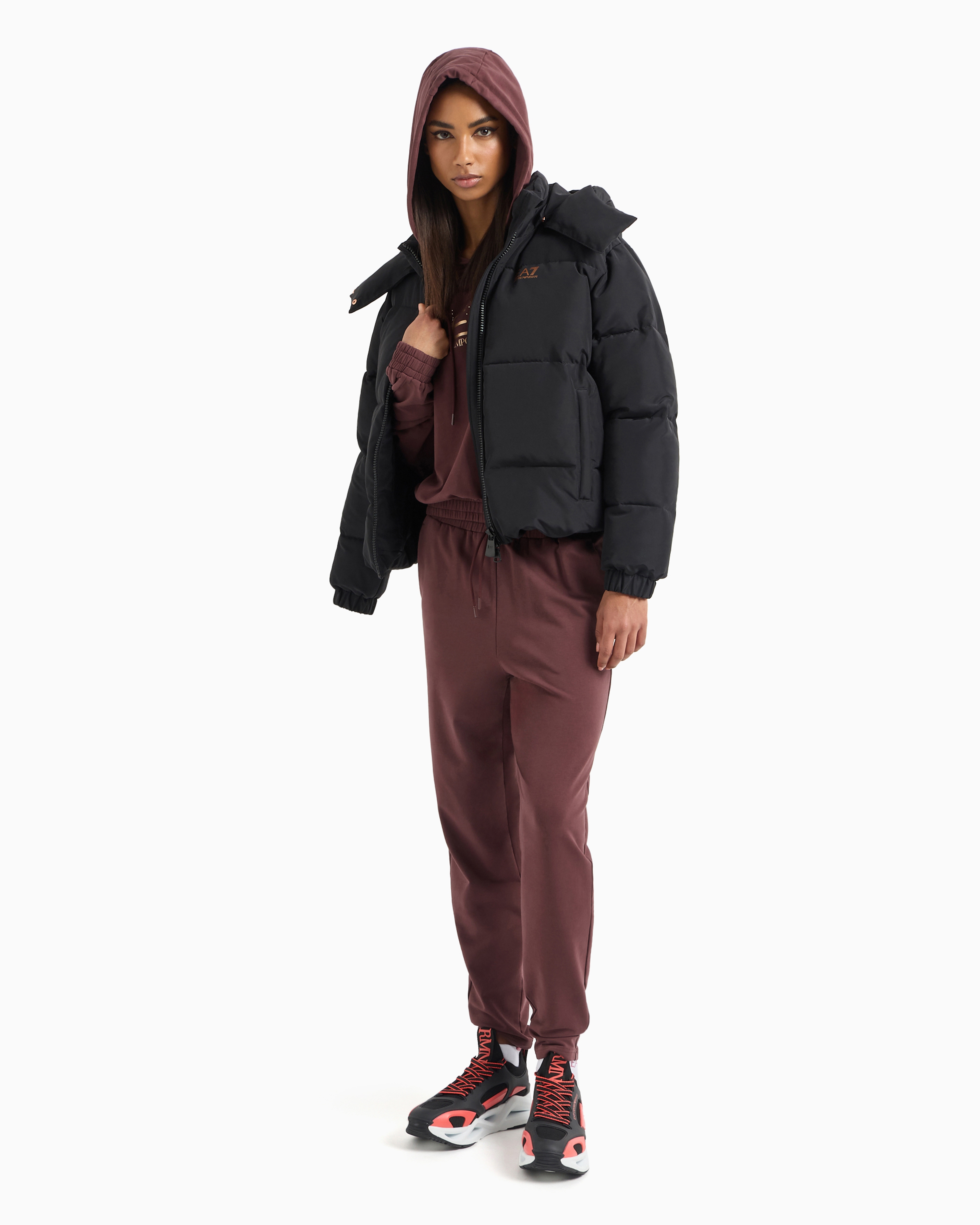 Shop Ea7 Asv Tracksuit In Stretch Organic Cotton And Modal, With Logo Studs In Brown