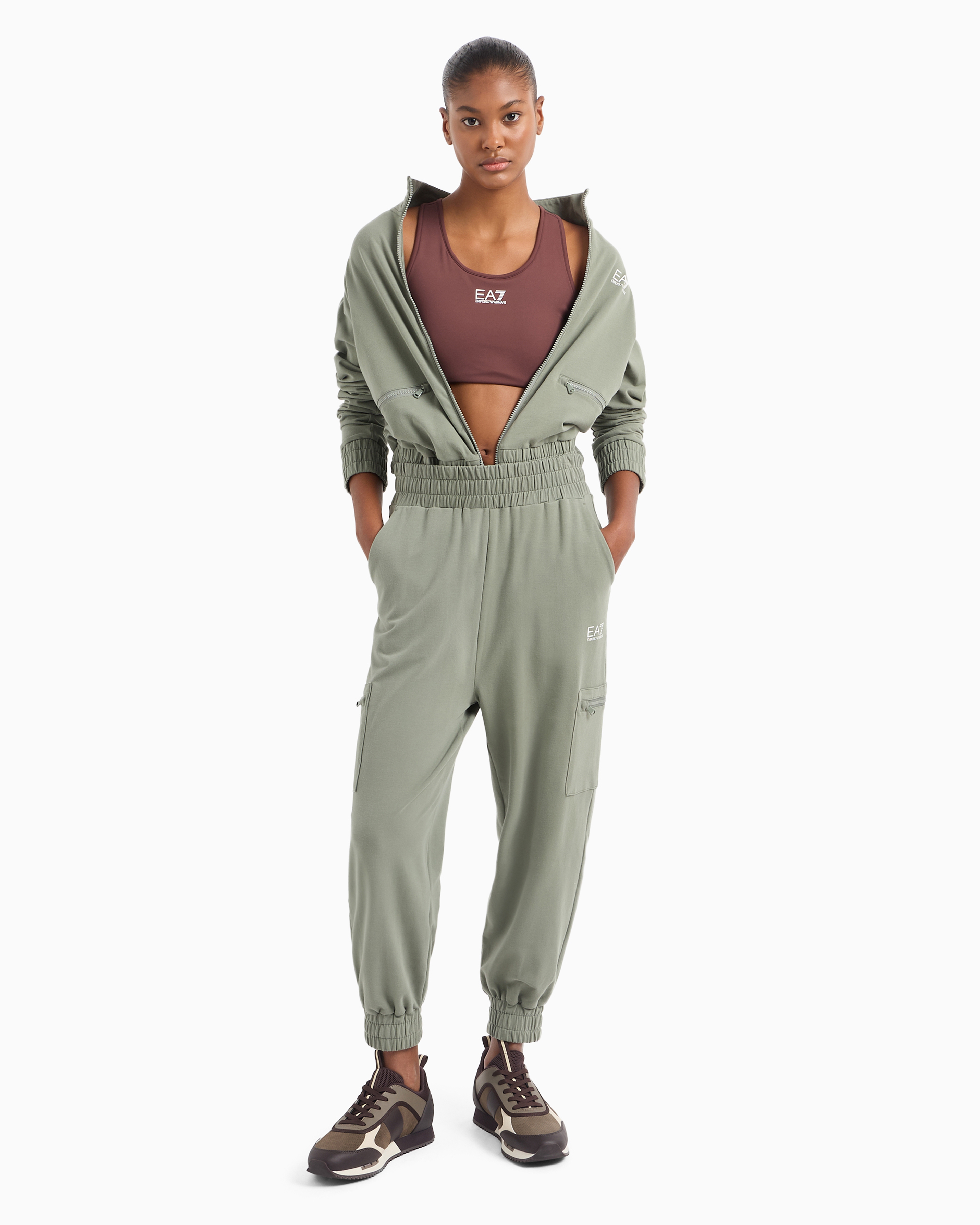 Shop Ea7 Stretch-cotton Tracksuit In Light Green