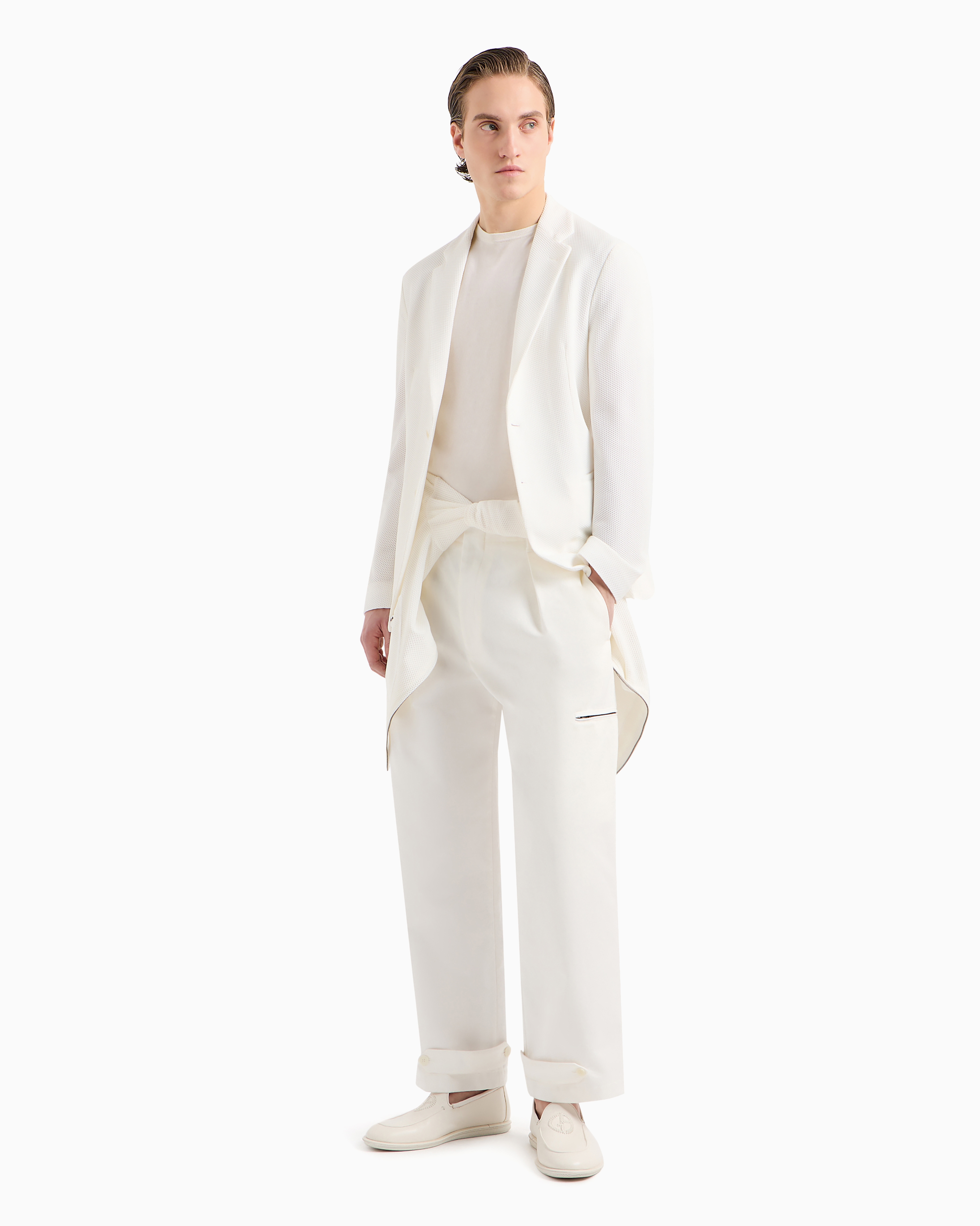 Giorgio Armani Official Store Single-breasted Jacket In Technical Waffle Fabric In White