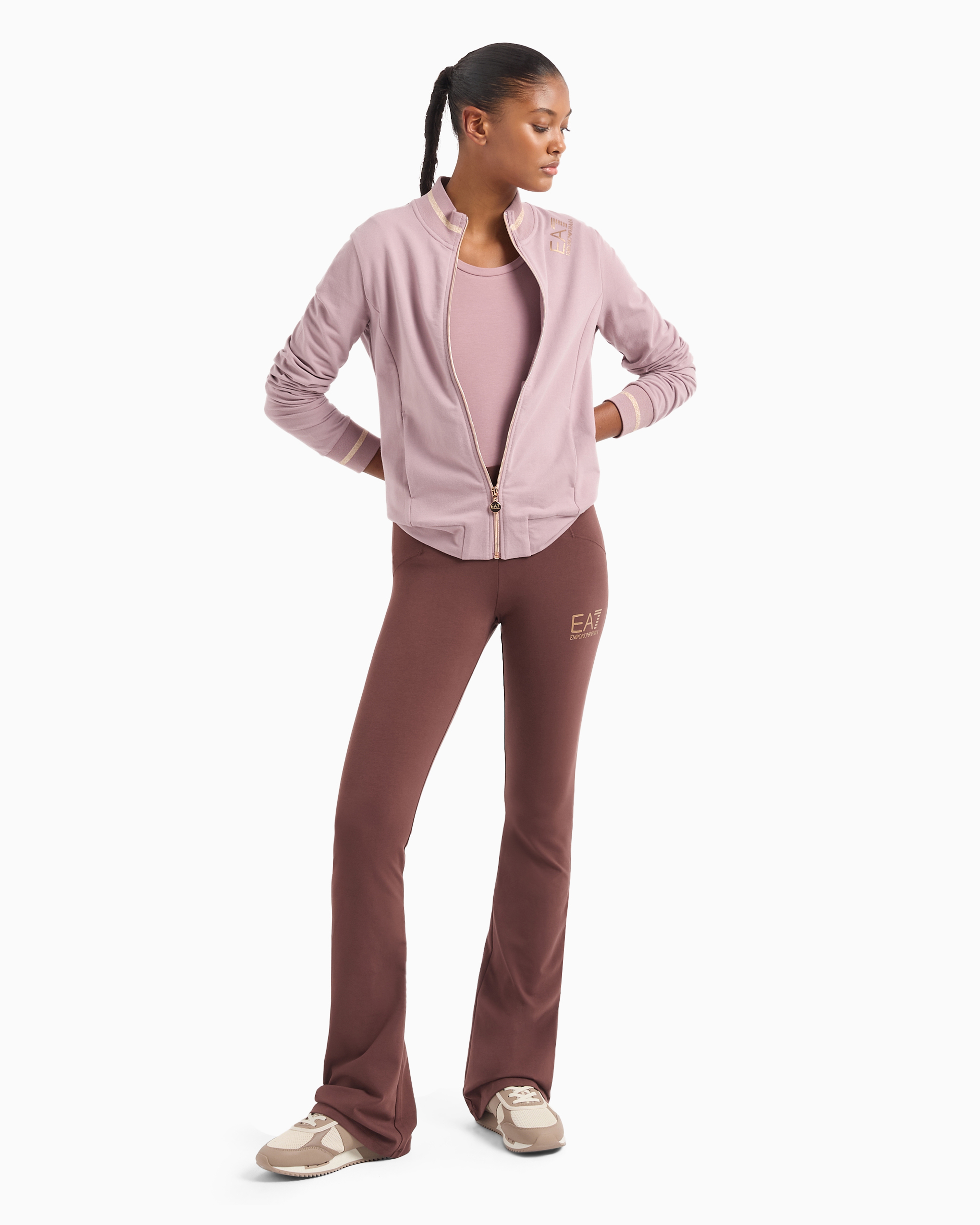 Shop Ea7 Core Lady Stretch-cotton Long-sleeved T-shirt In Pink