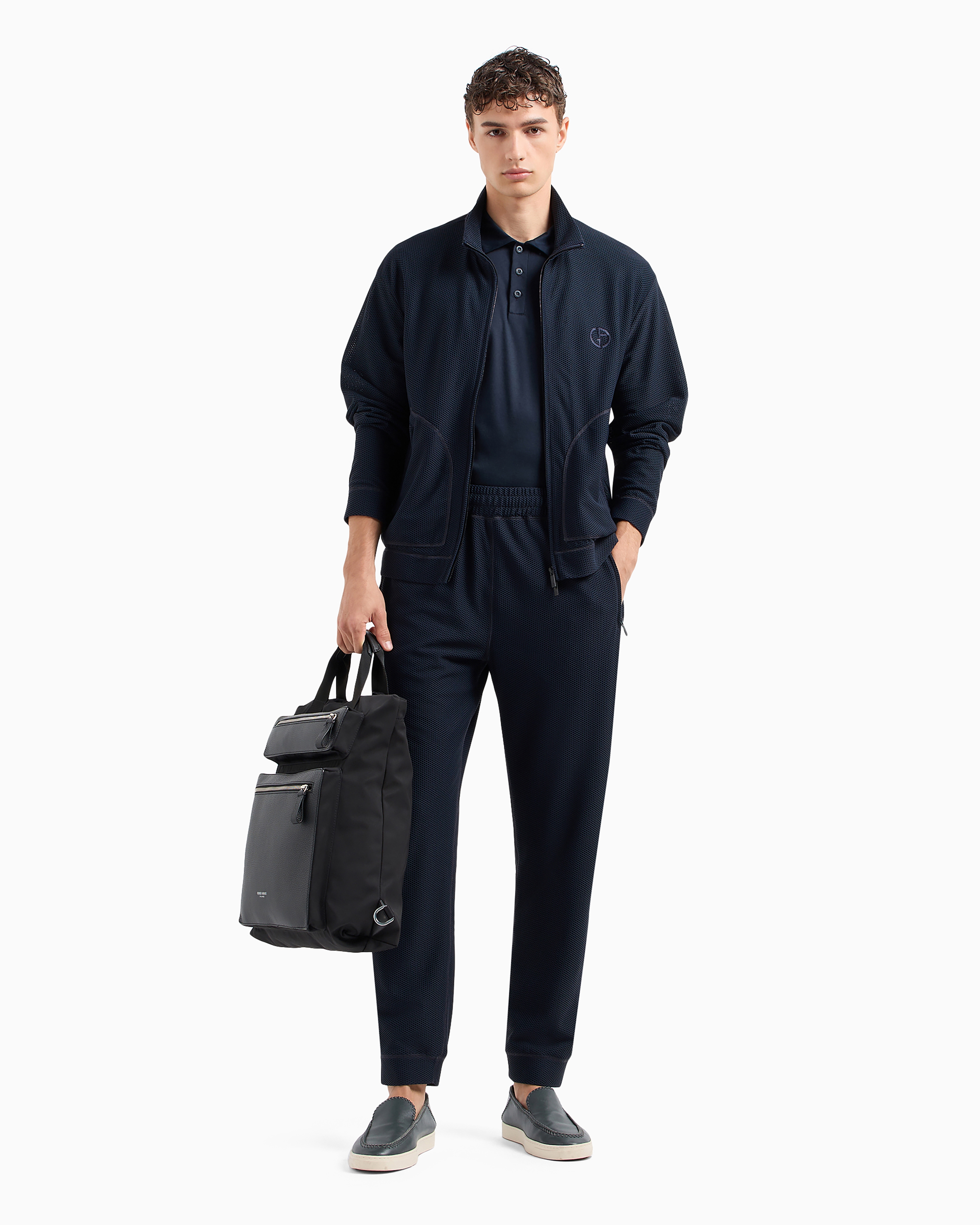 Shop Giorgio Armani Stretch Jersey Blouson In Midnight Blue