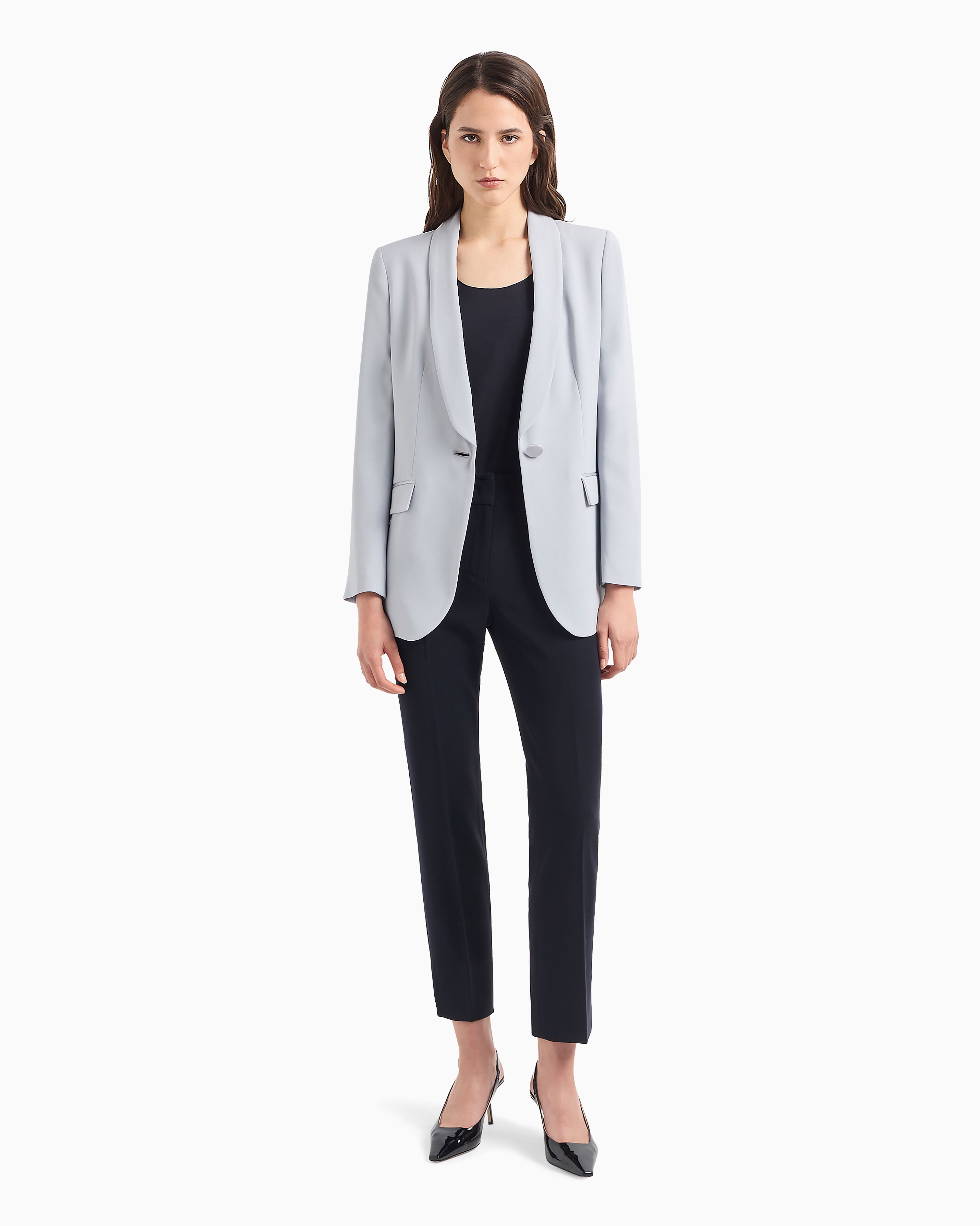 Shop Emporio Armani Envers-satin, Shawl-collar Jacket In Light Blue