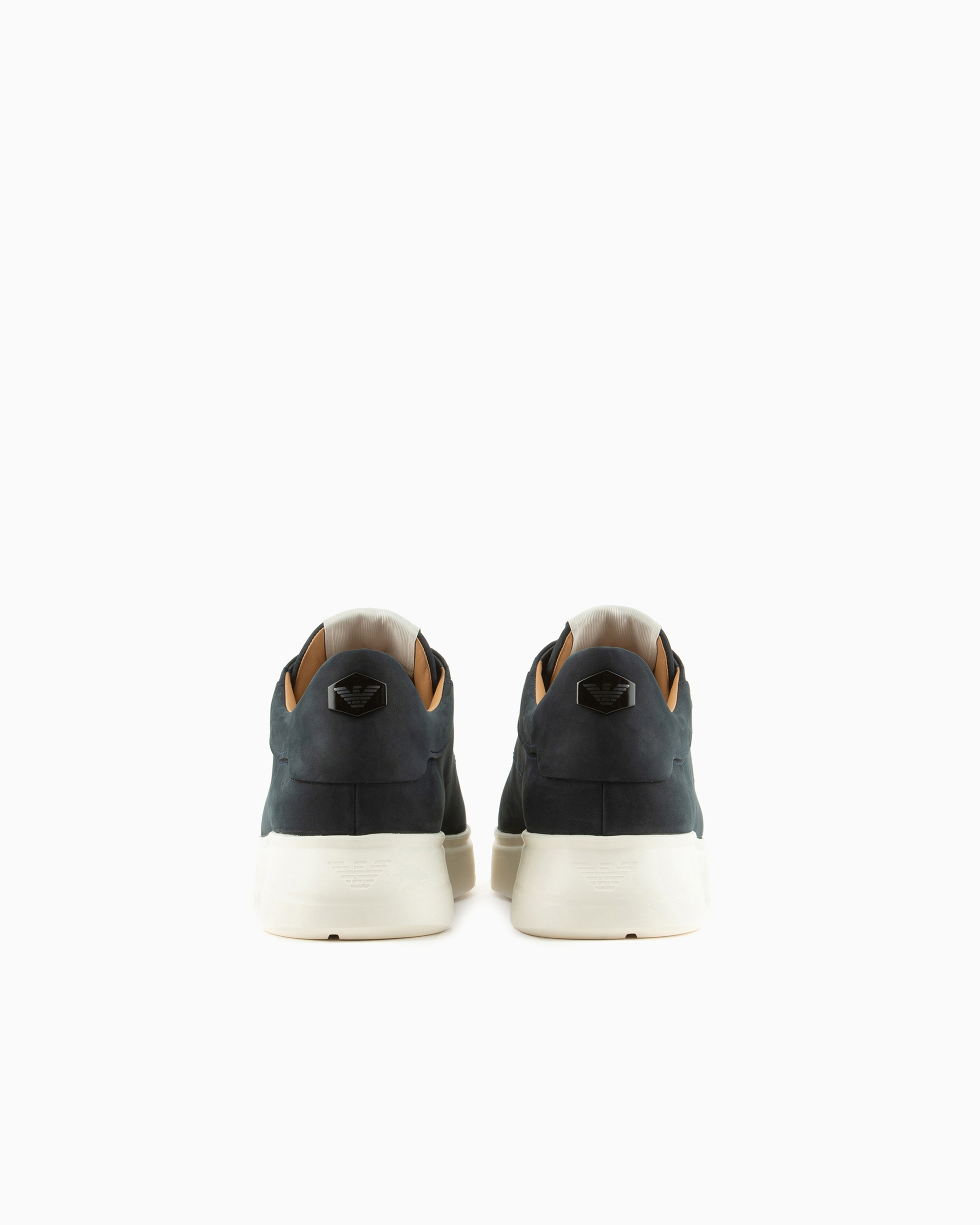 Emporio Armani Nubuck Sneakers With Oversized Soles In Navy Blue