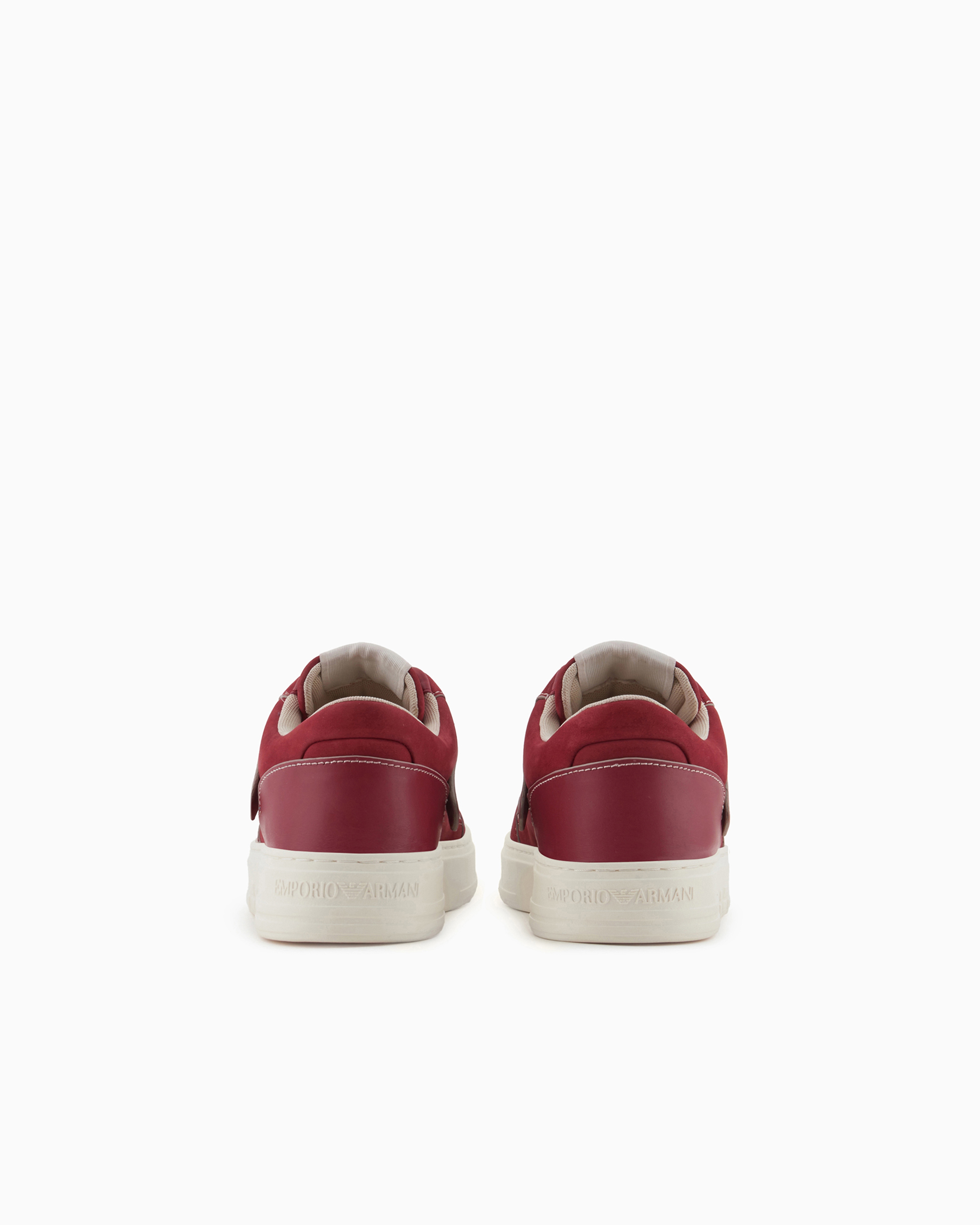 Emporio Armani Nubuck And Vachetta Sneakers In Red