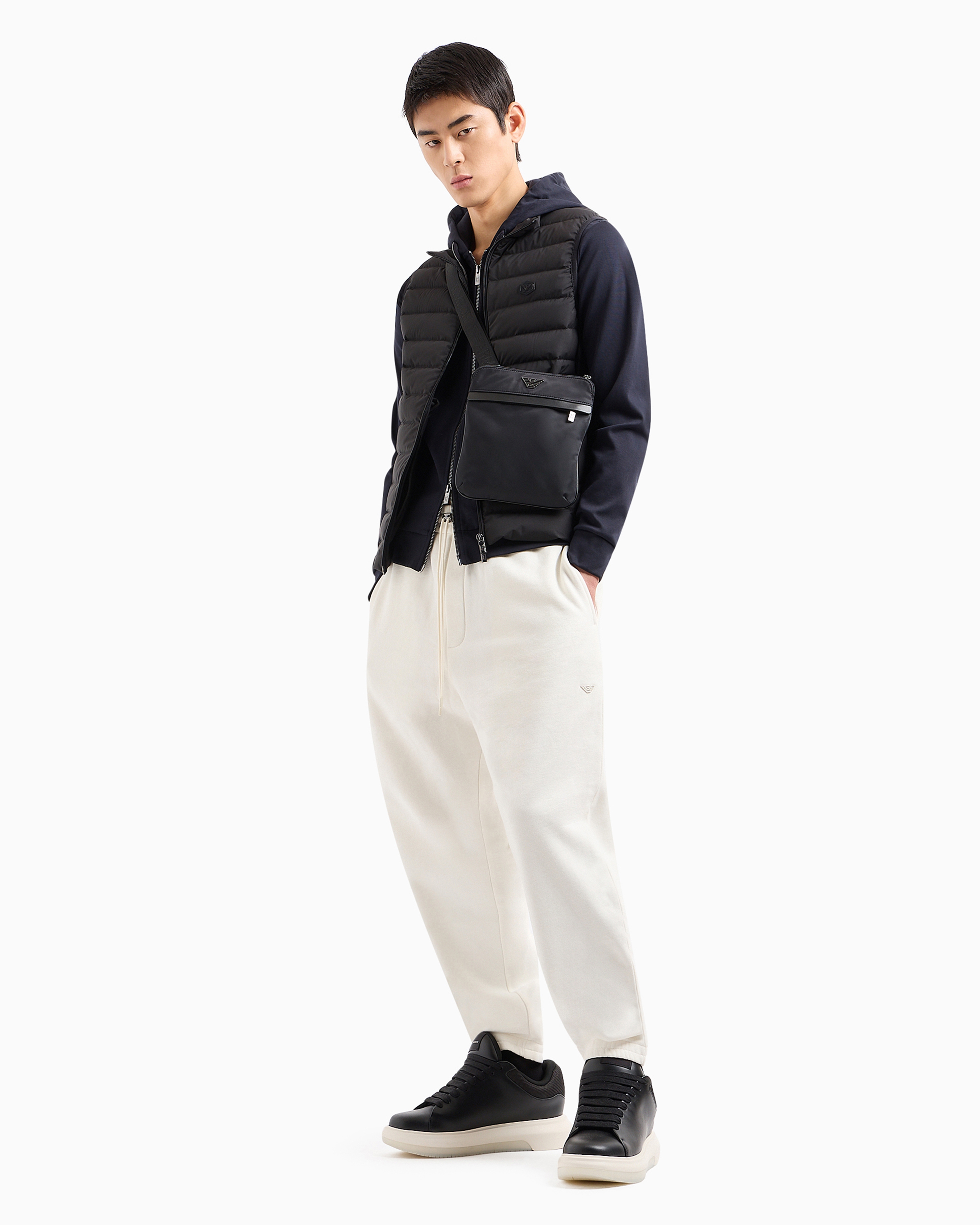 Emporio Armani Cotton-blend Logo Zip-up Hoodie In Navy_blue