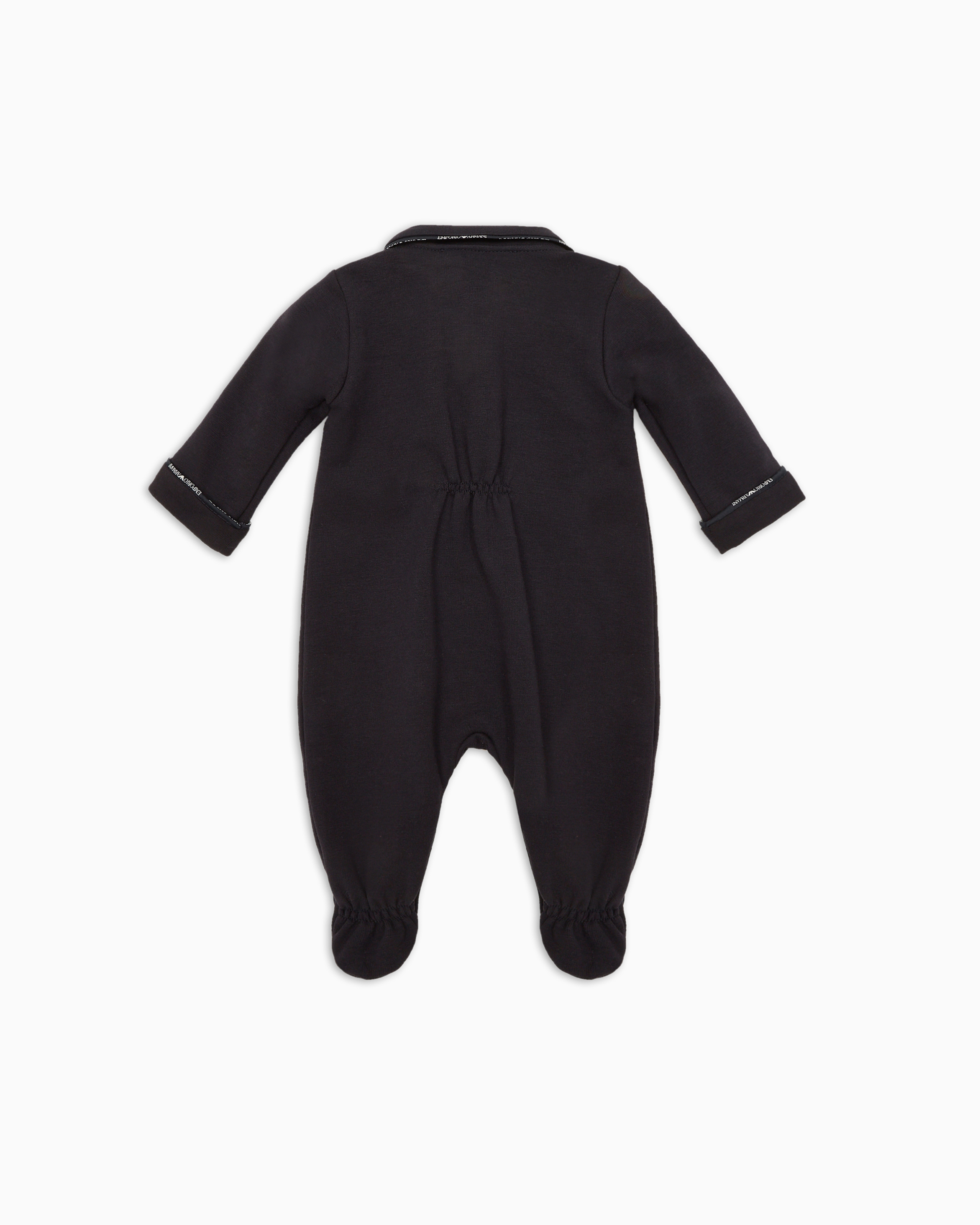 Shop Emporio Armani Peter Pan Collar Jersey Onesie With Logo Trim In Navy Blue