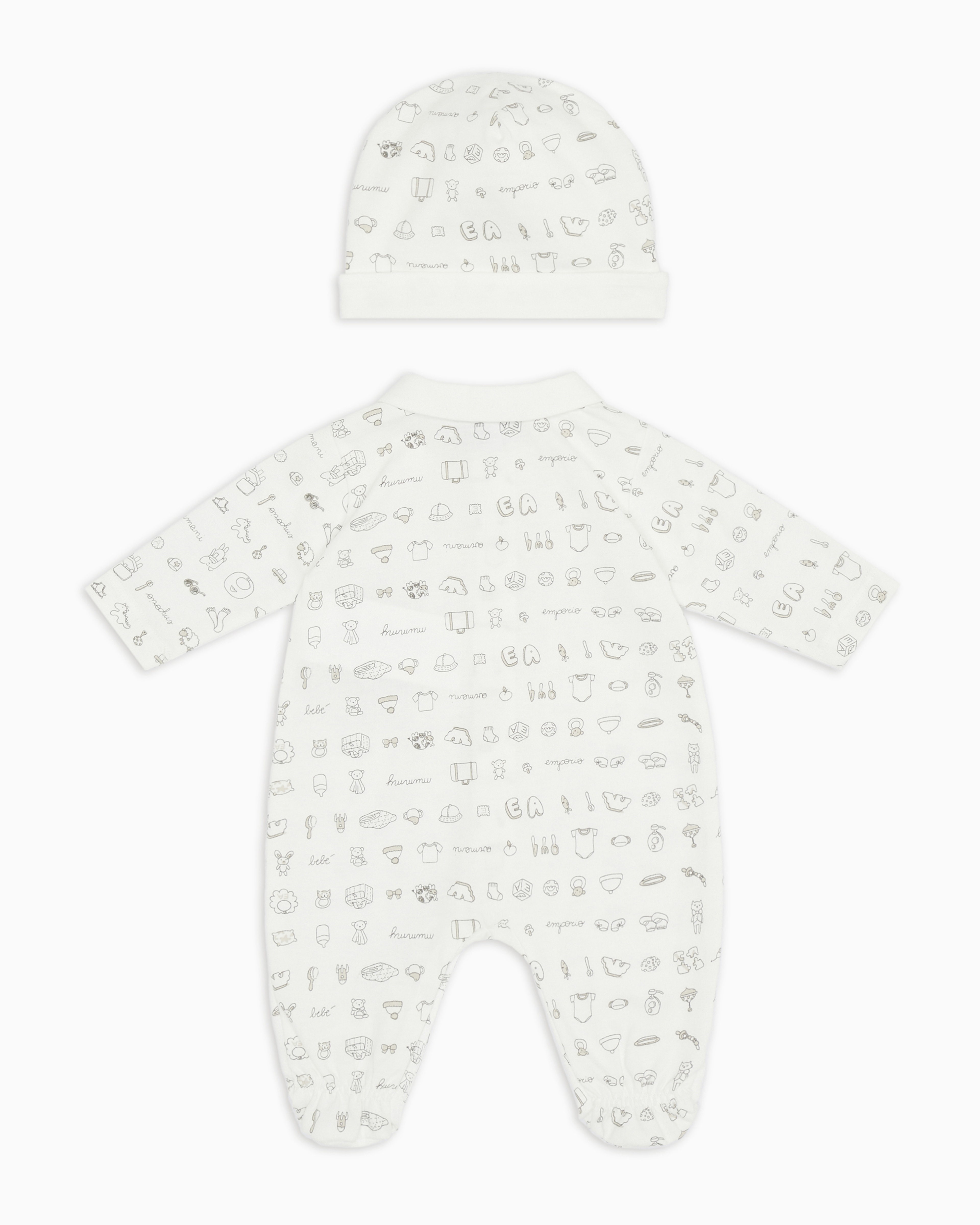 Shop Emporio Armani Tendresse Printed Jersey Onesie And Beanie Gift Set In Beige