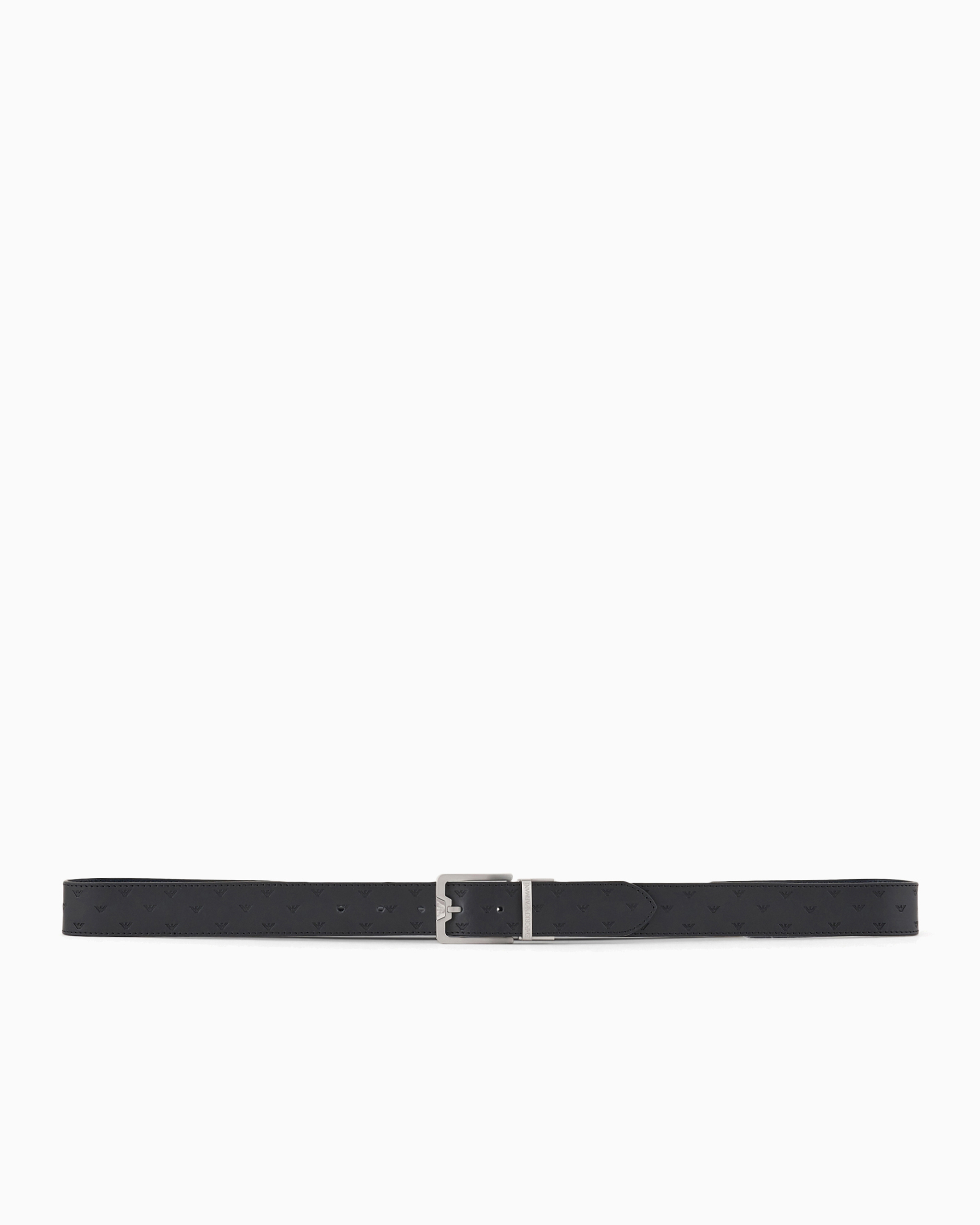 Emporio Armani Official Store Reversible Leather Belt With All-over Embossed Eagle In Black