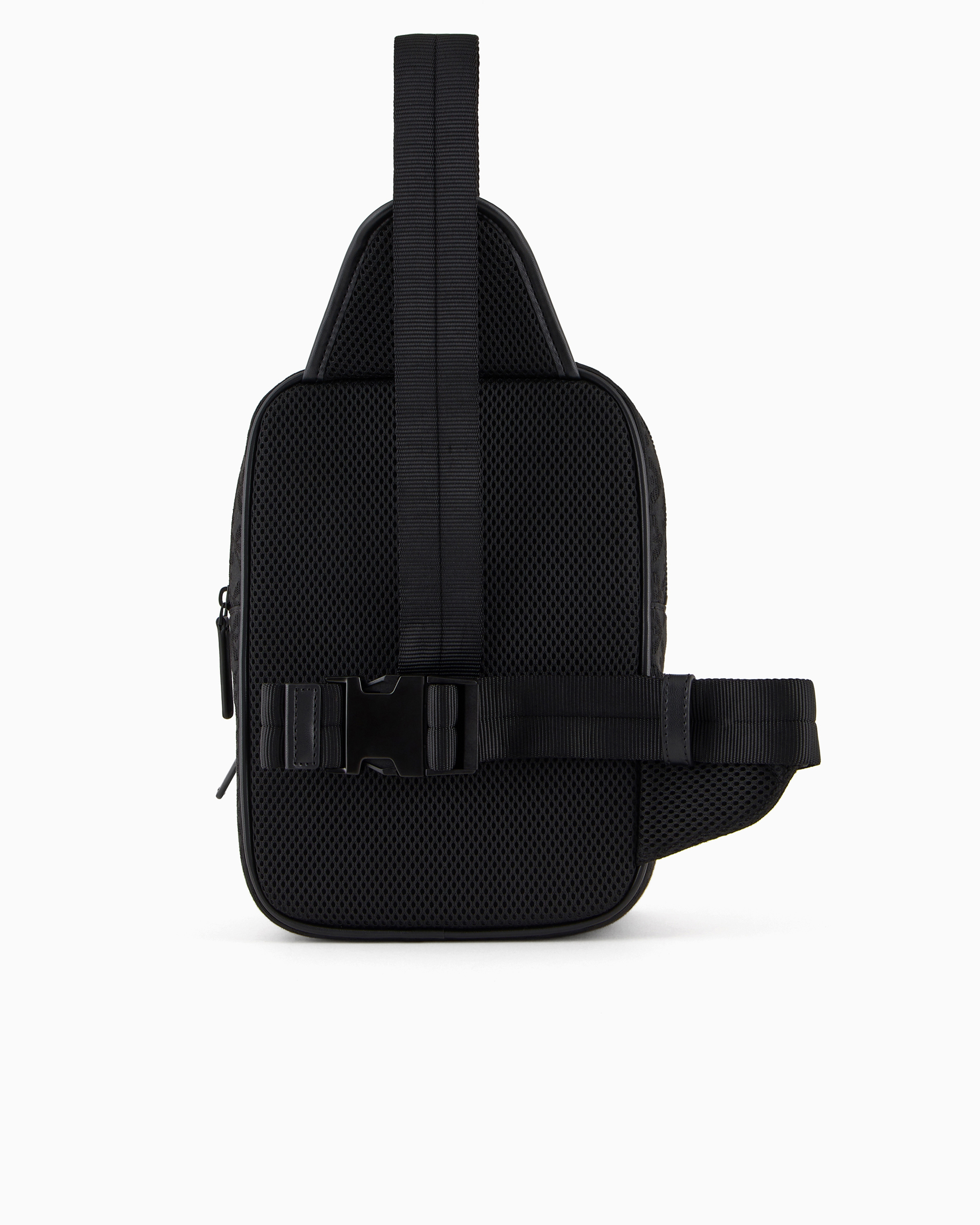 Emporio Armani Official Store Nylon One-shoulder Backpack With All-over Jacquard Eagle In Black
