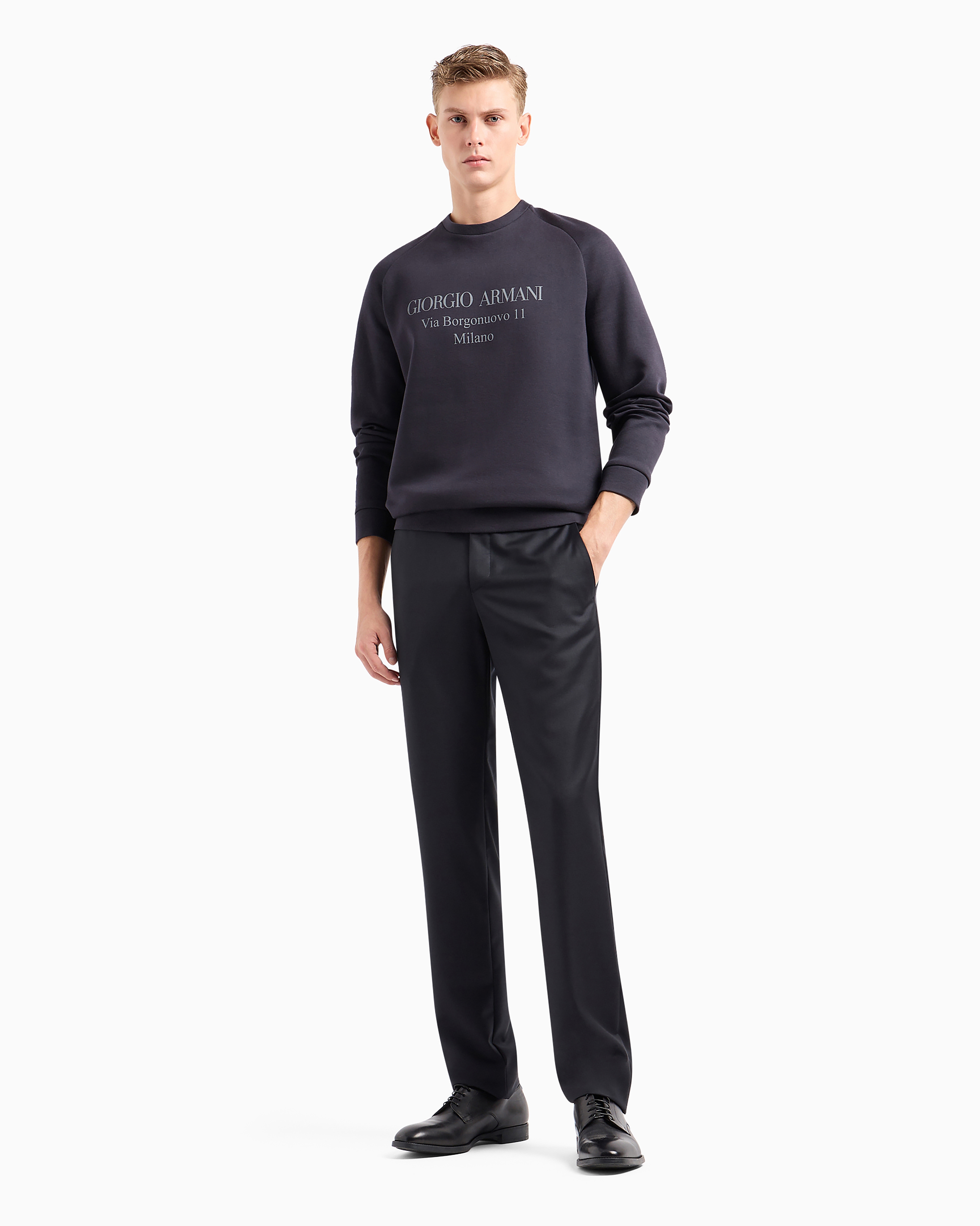 Shop Giorgio Armani Borgonuovo 11 Sweatshirt In Cotton Double Jersey In Navy Blue