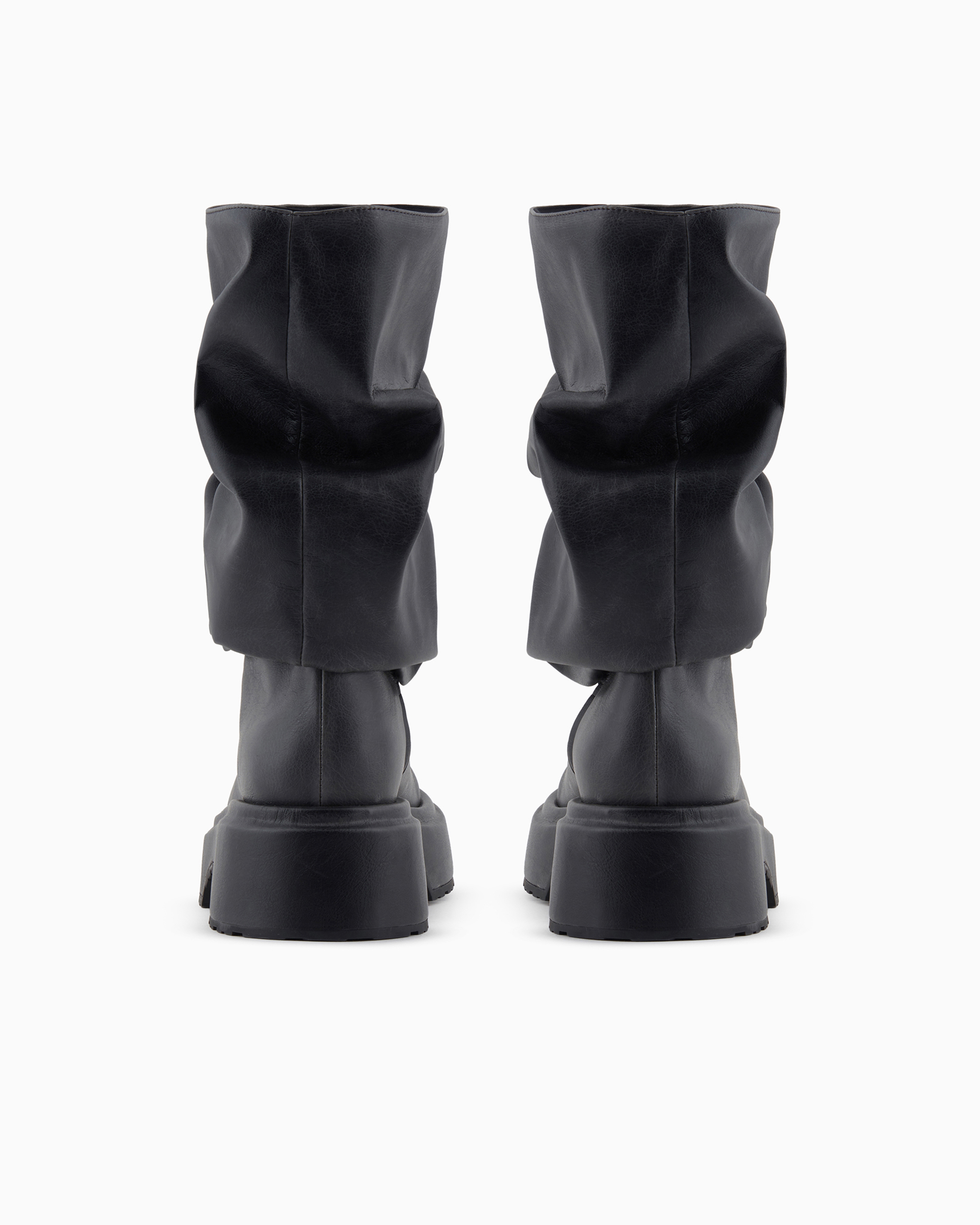 Shop Emporio Armani Nappa Leather-look Chunky Boots With Draping In Black