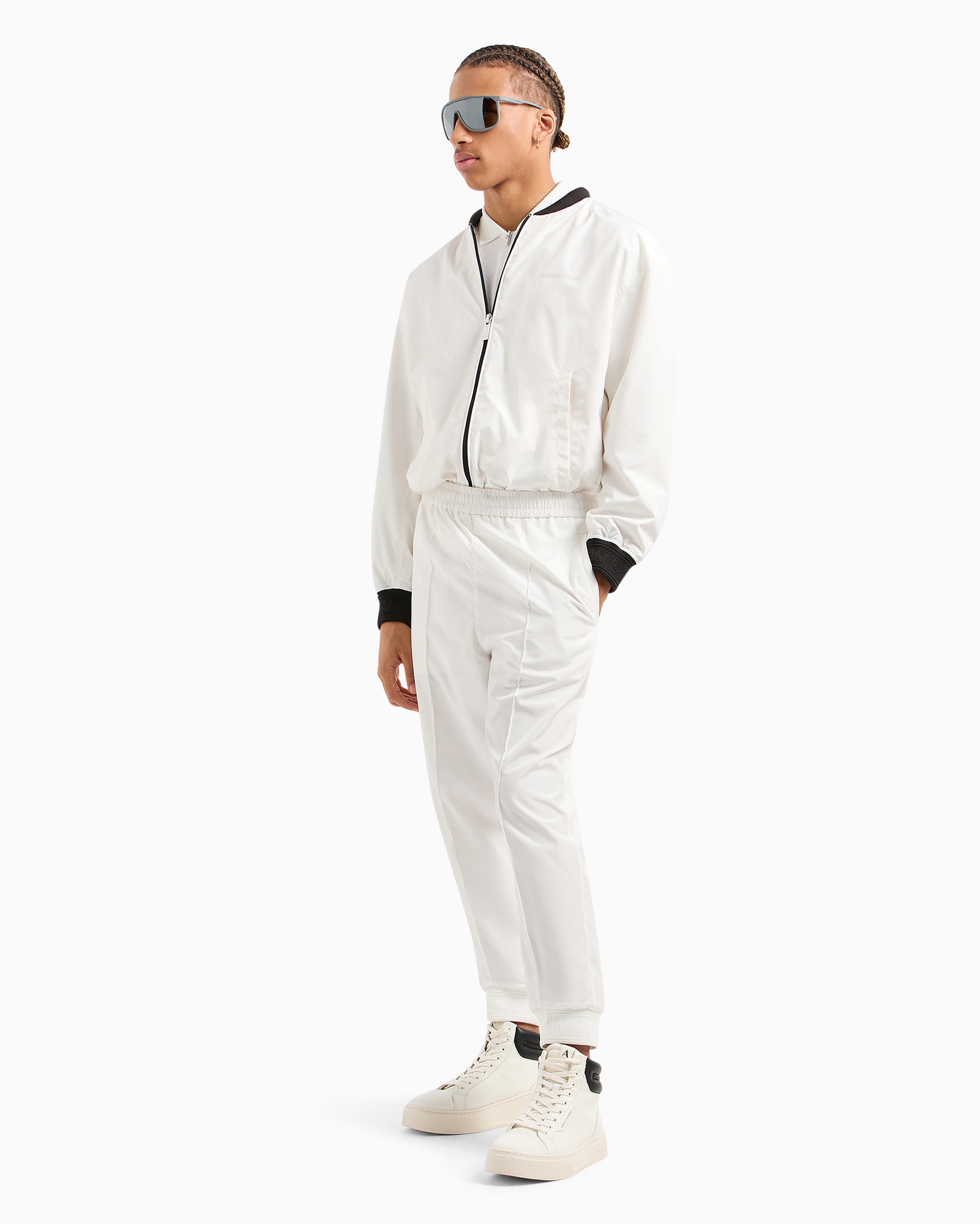 Shop Armani Exchange Bomber Jacket In Technical Fabric With Tone-on-tone Logo In White