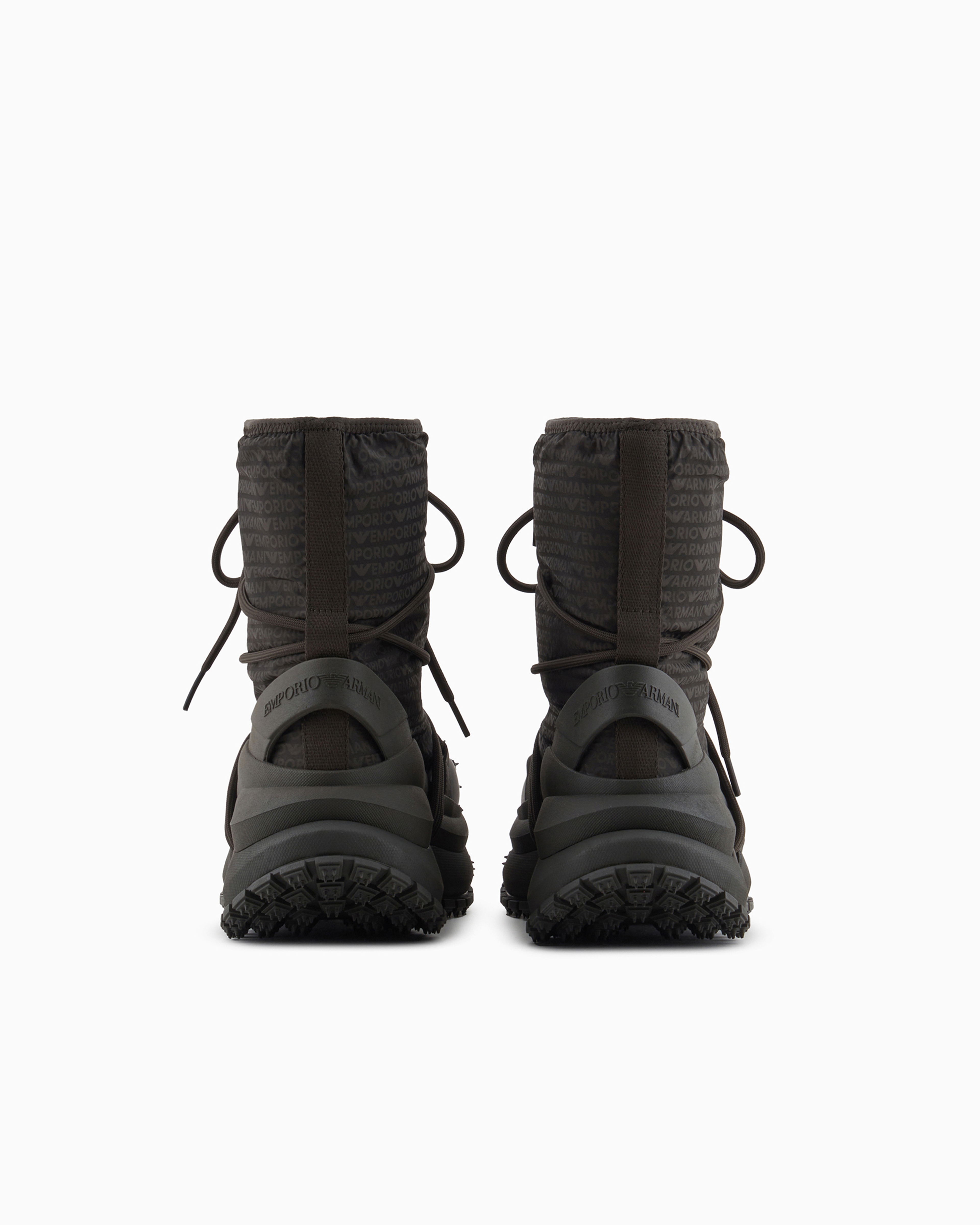 Emporio Armani Nylon Ankle Boots With Logo Lettering And Drawstring In Green
