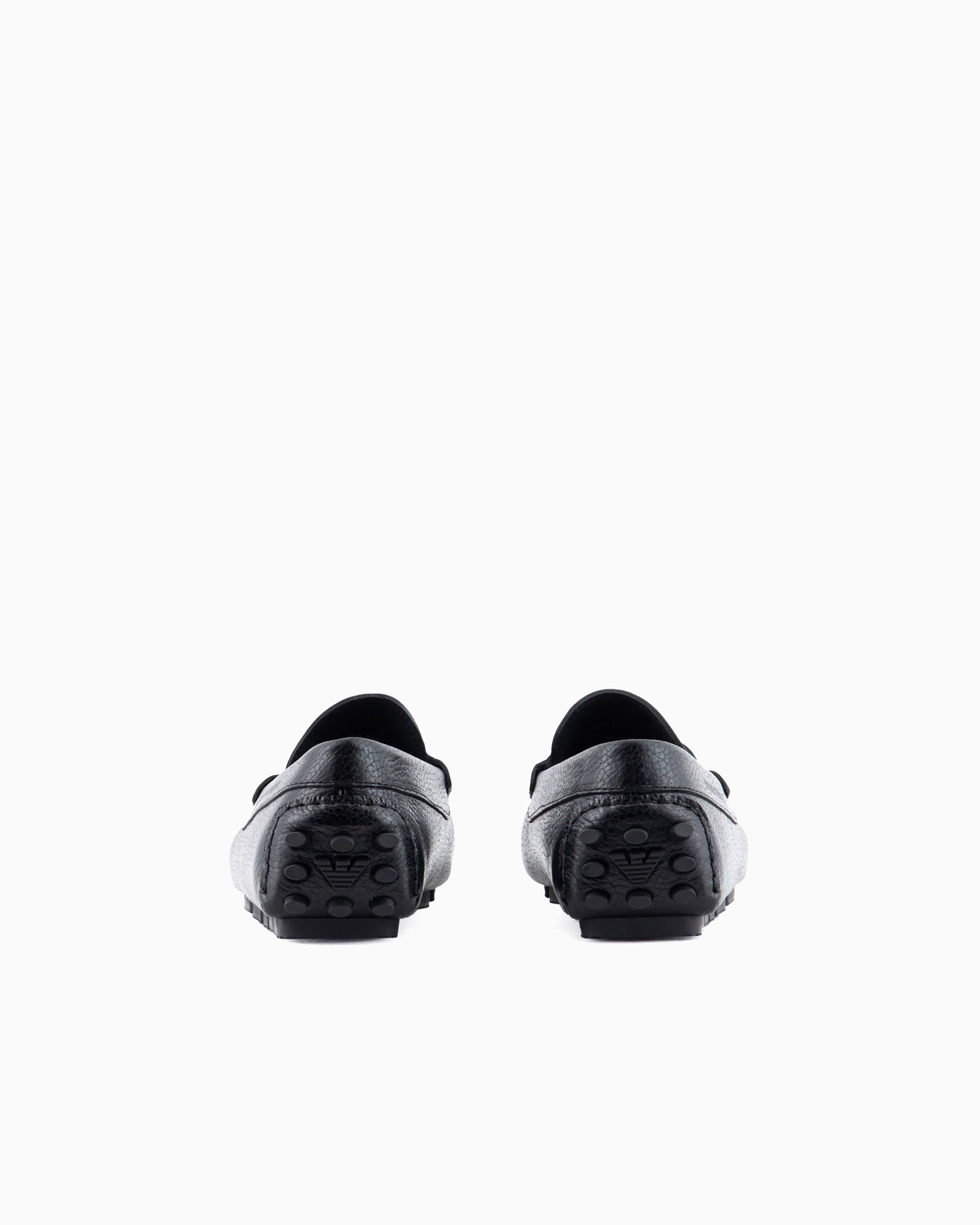 Emporio Armani Official Store Pebbled Leather Driving Loafers With Stirrup Bar In Black