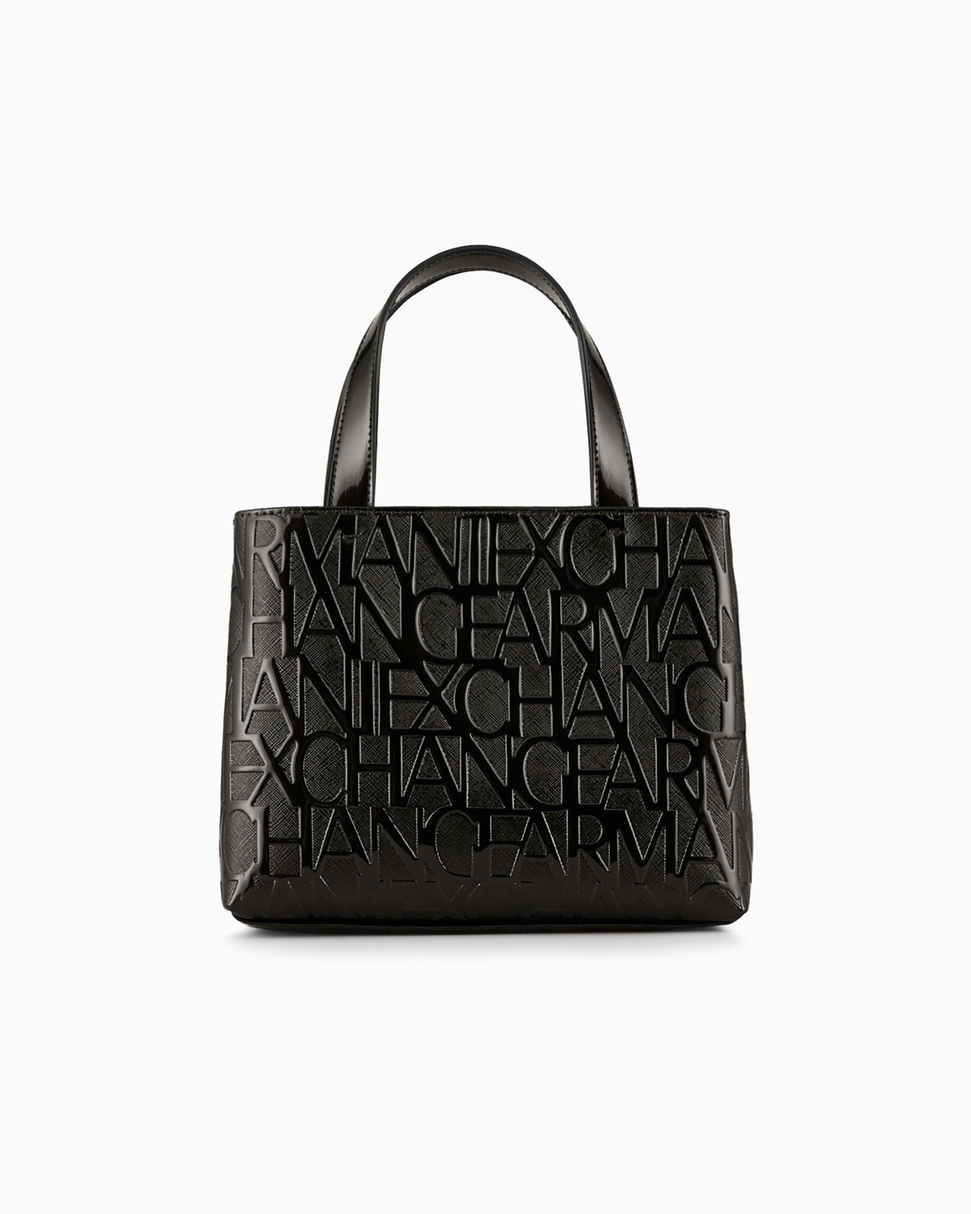 Armani Exchange Shopper Bag With Lettering Logo Print All-over In Black