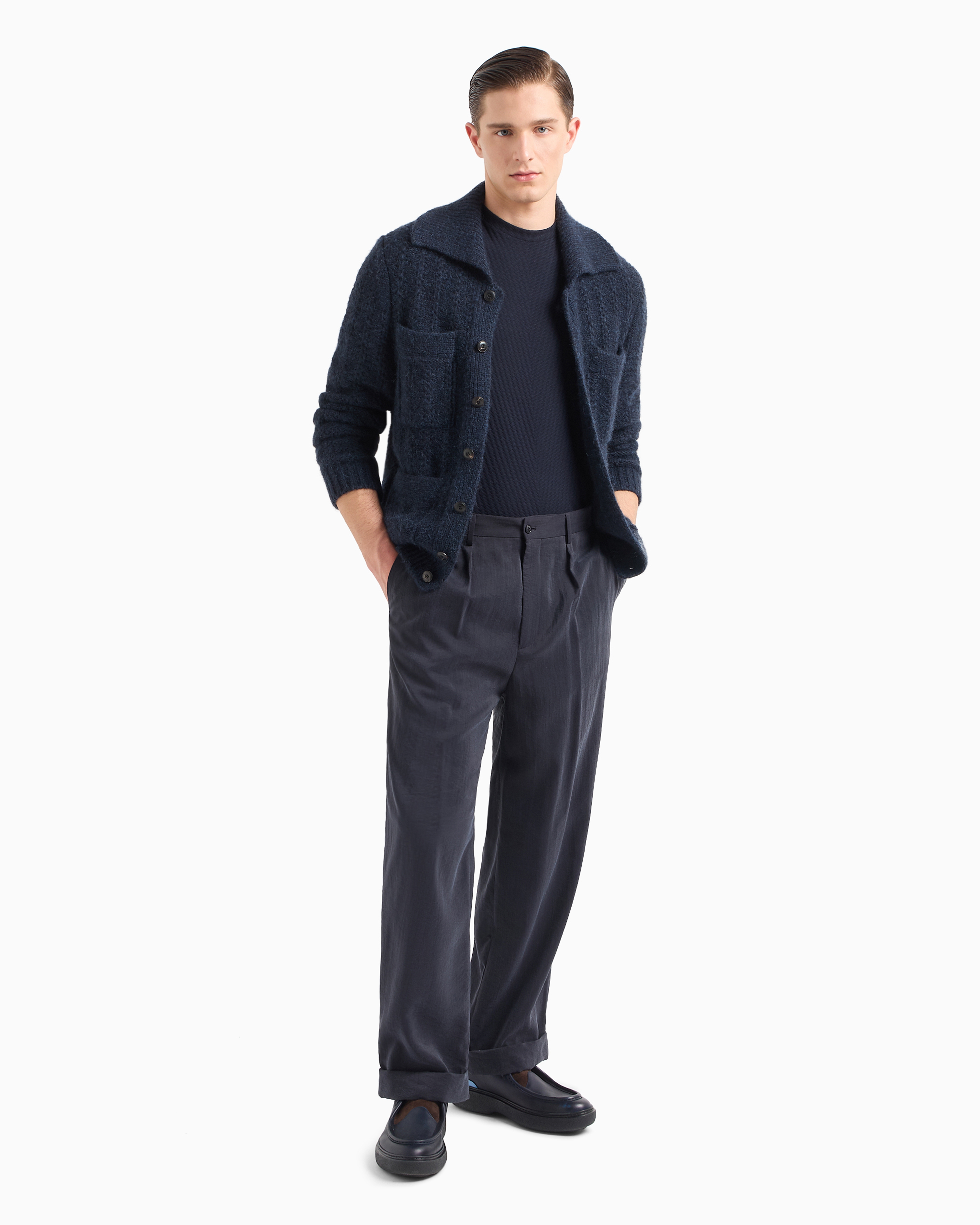 Washed, silk-blend, single-pleat trousers | Giorgio Armani