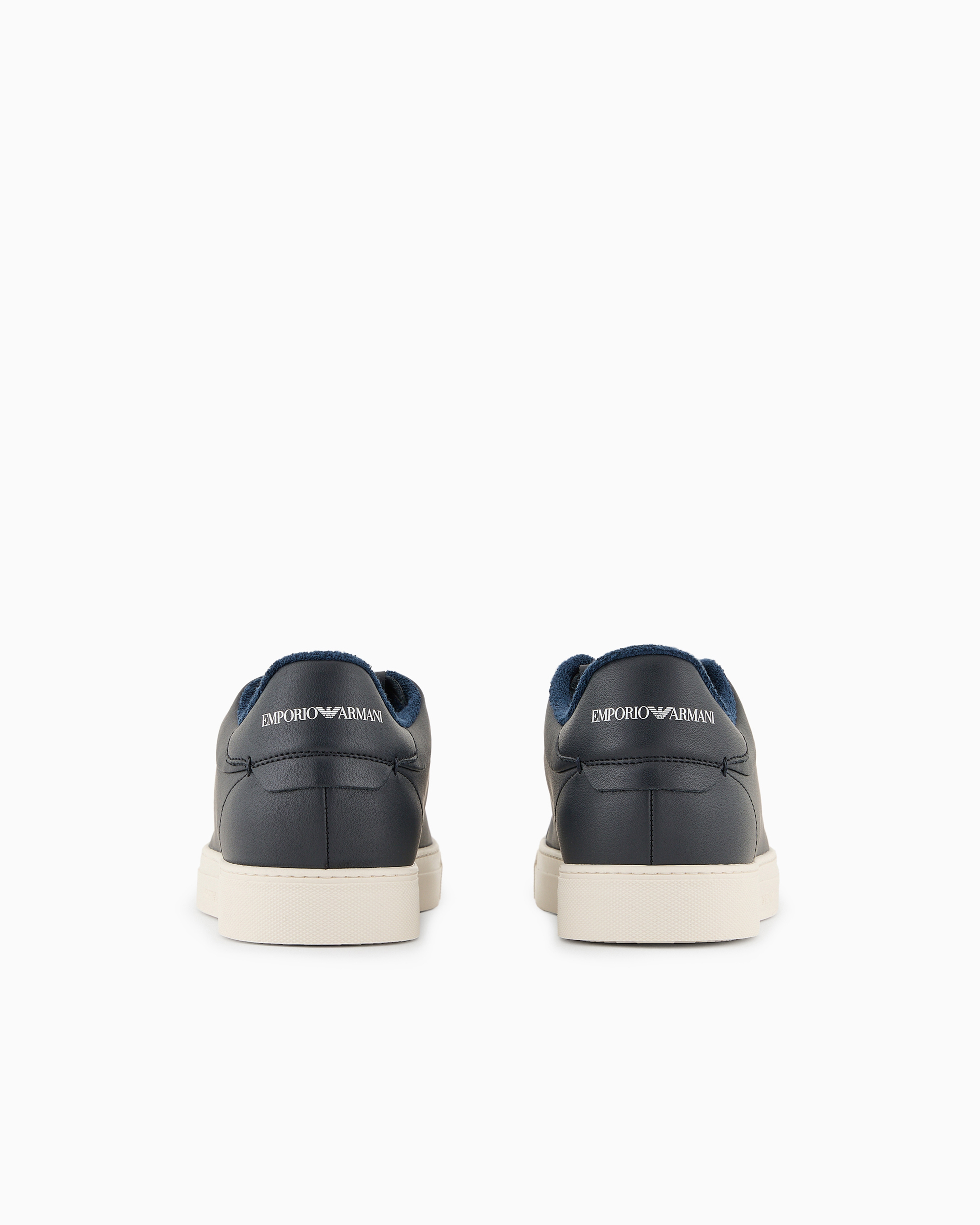 Shop Emporio Armani Supple Leather Sneakers In Navy Blue