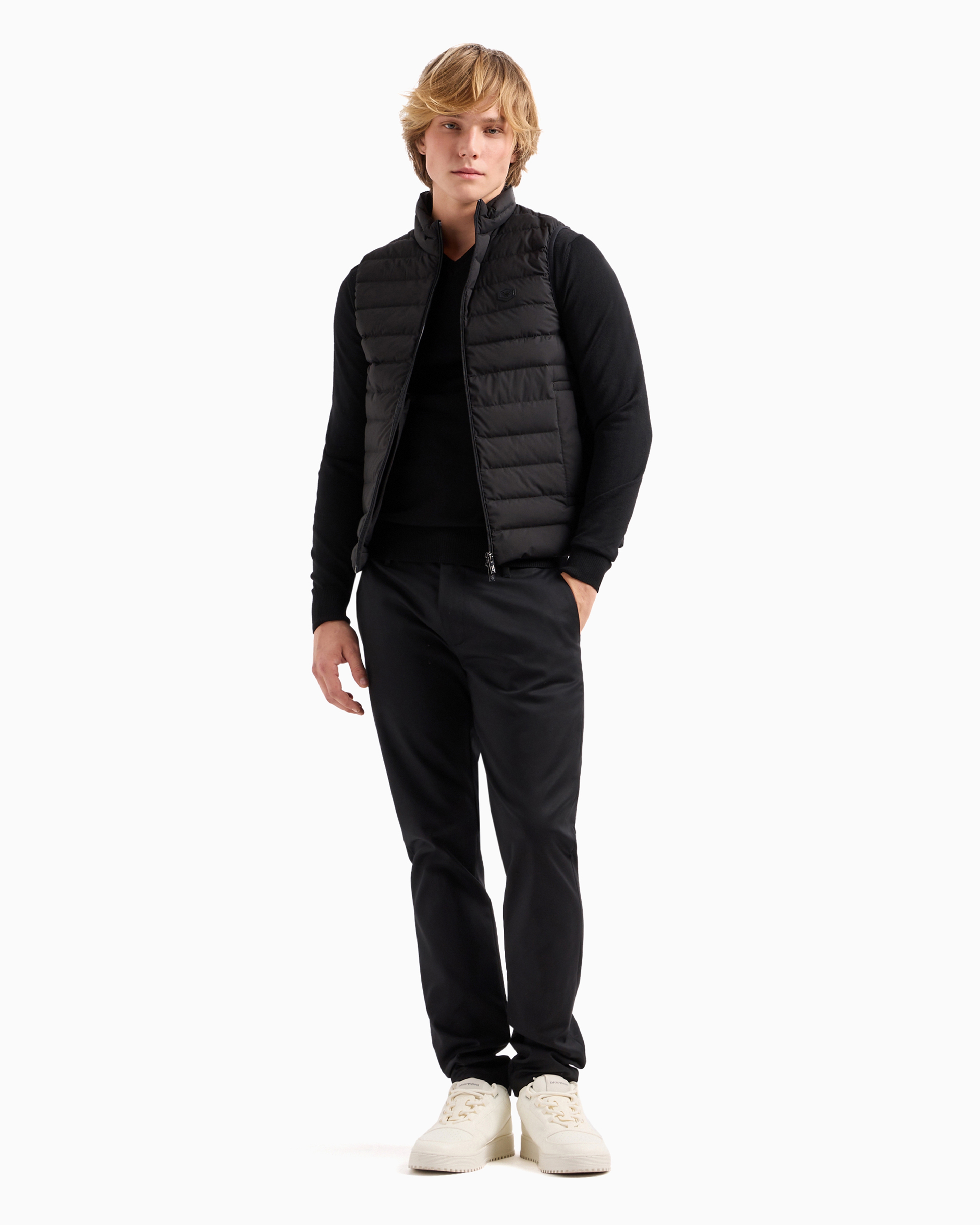 Shop Emporio Armani Sleeveless Full-zip Down Jacket In Quilted Nylon With Eagle Logo Patch In Black