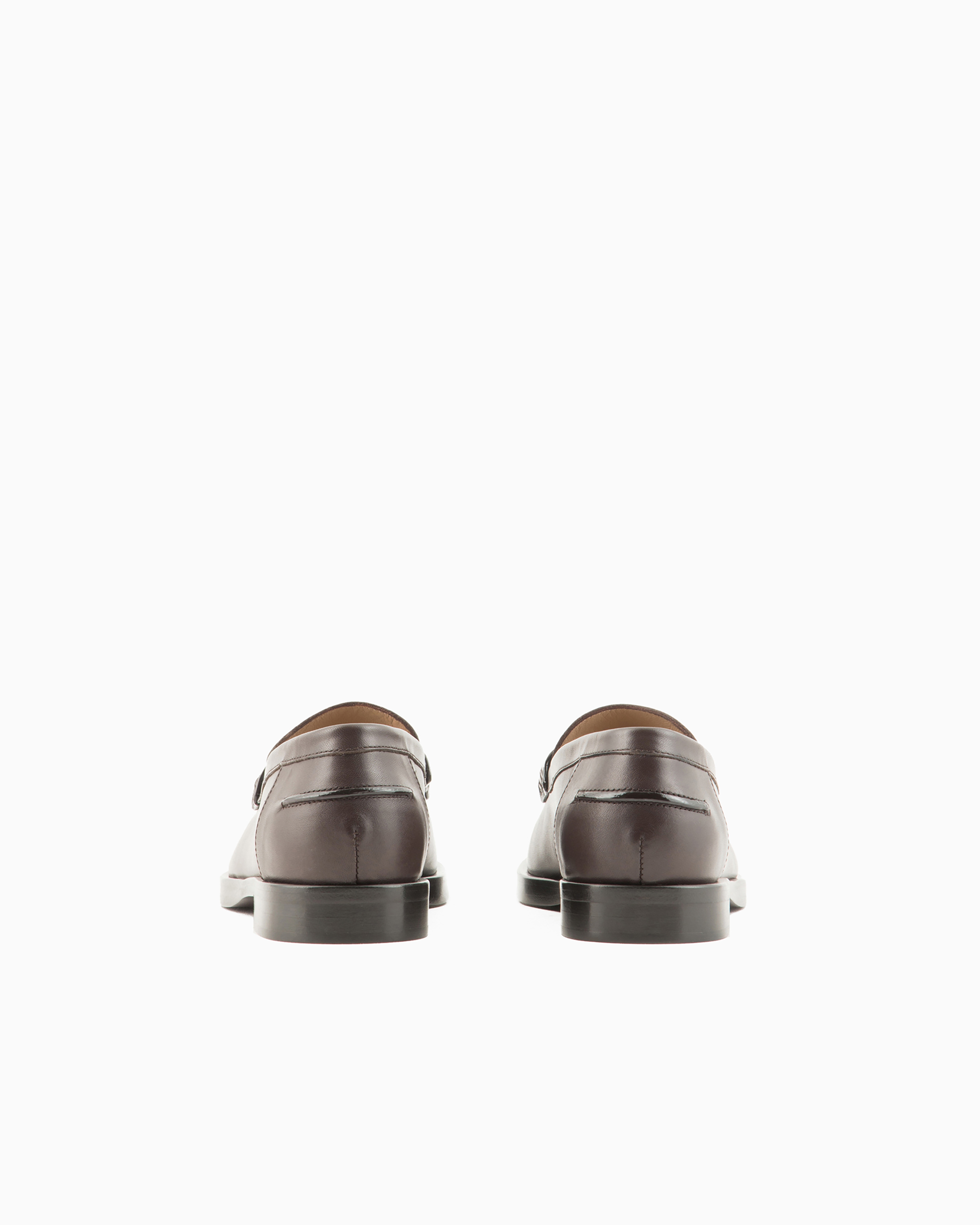 Emporio Armani Official Store Leather Loafers With Icon Stirrup In Brown