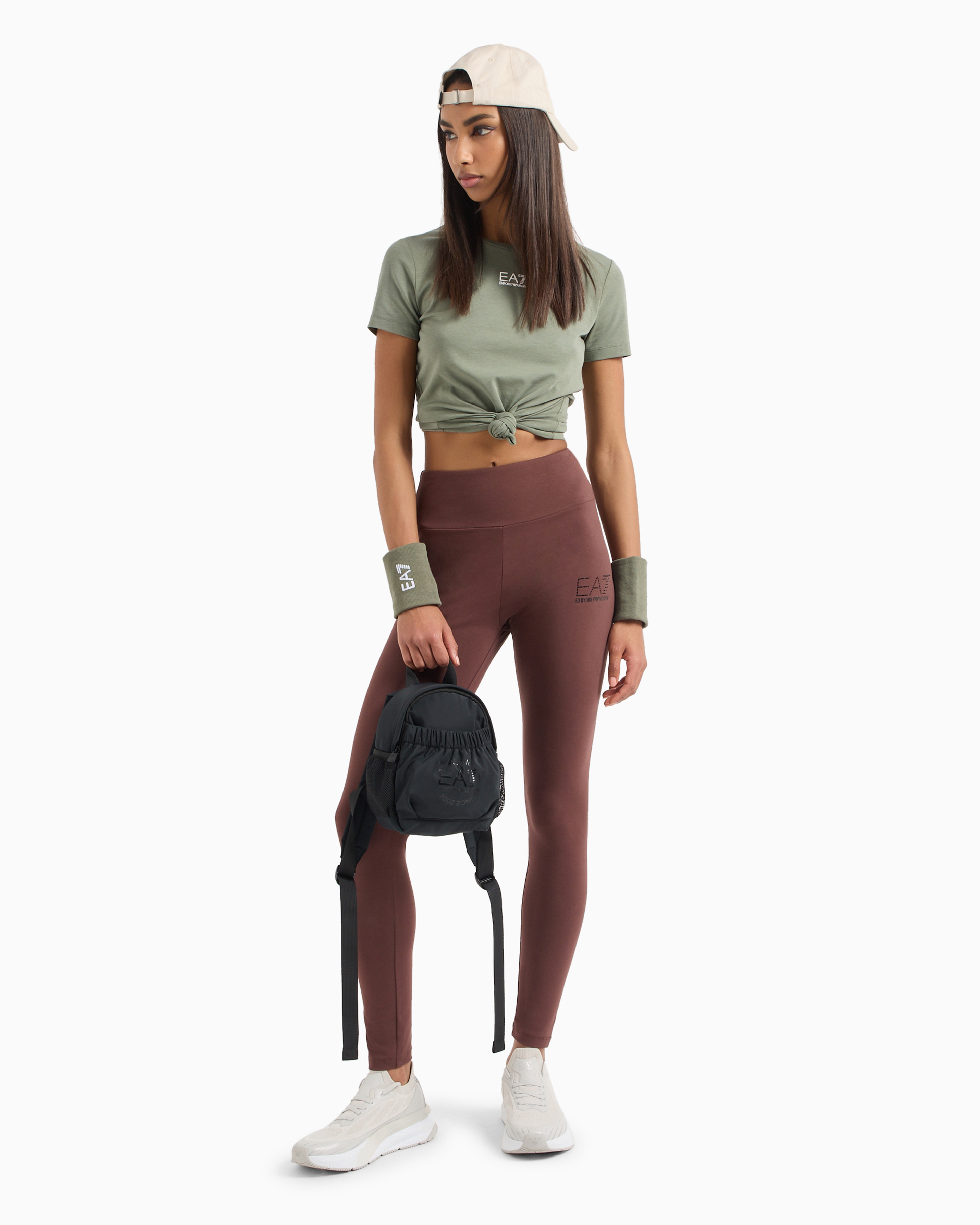 Shop Ea7 Logo Series Recycled Cotton-blend Leggings In Marron