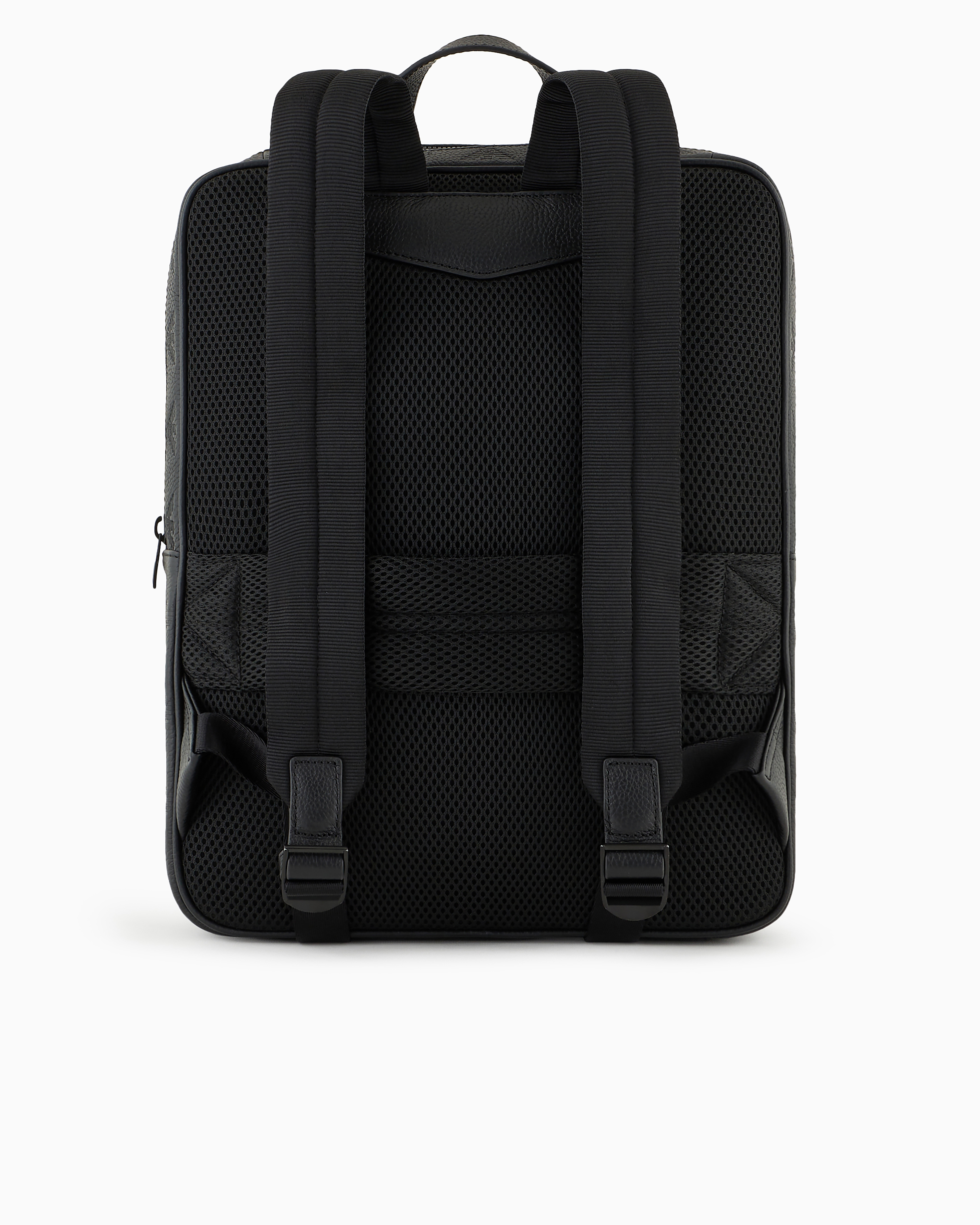 Shop Emporio Armani Slim Leather Backpack With All-over Embossed Eagle In Black