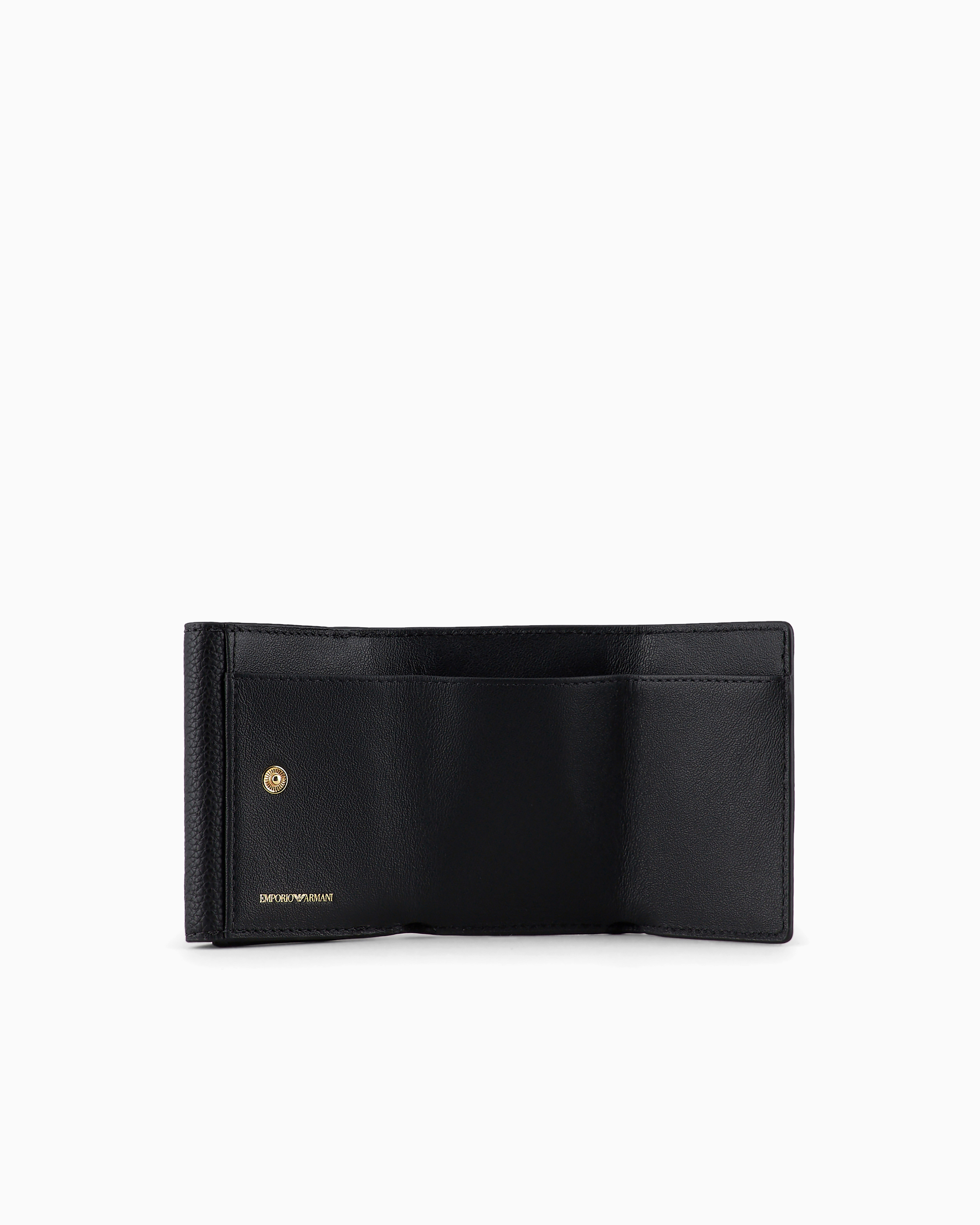 Emporio Armani Myea Trifold Wallet With Deer Print In Black
