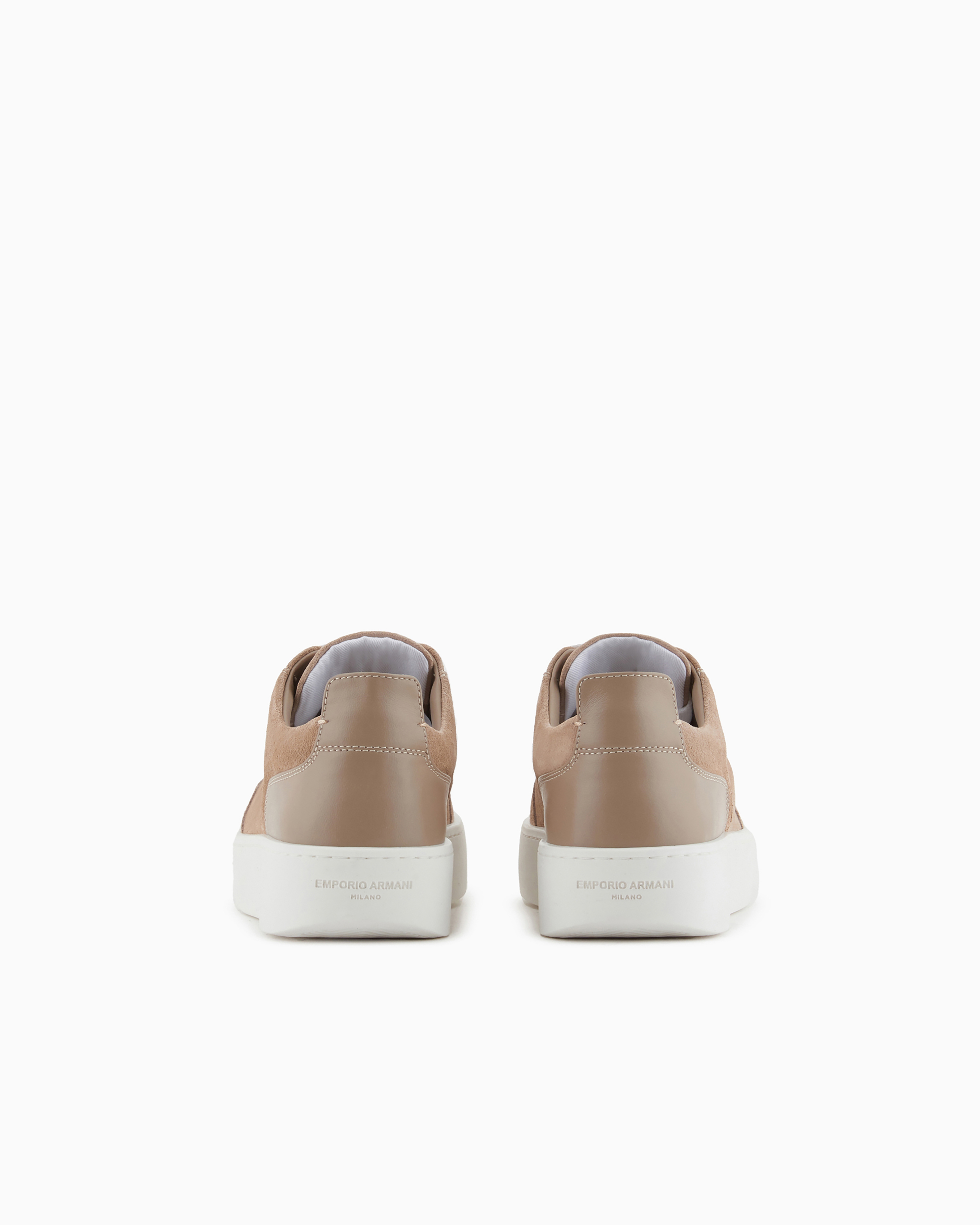 Emporio Armani Official Store Velour Leather Sneakers With Side Logo In Camel