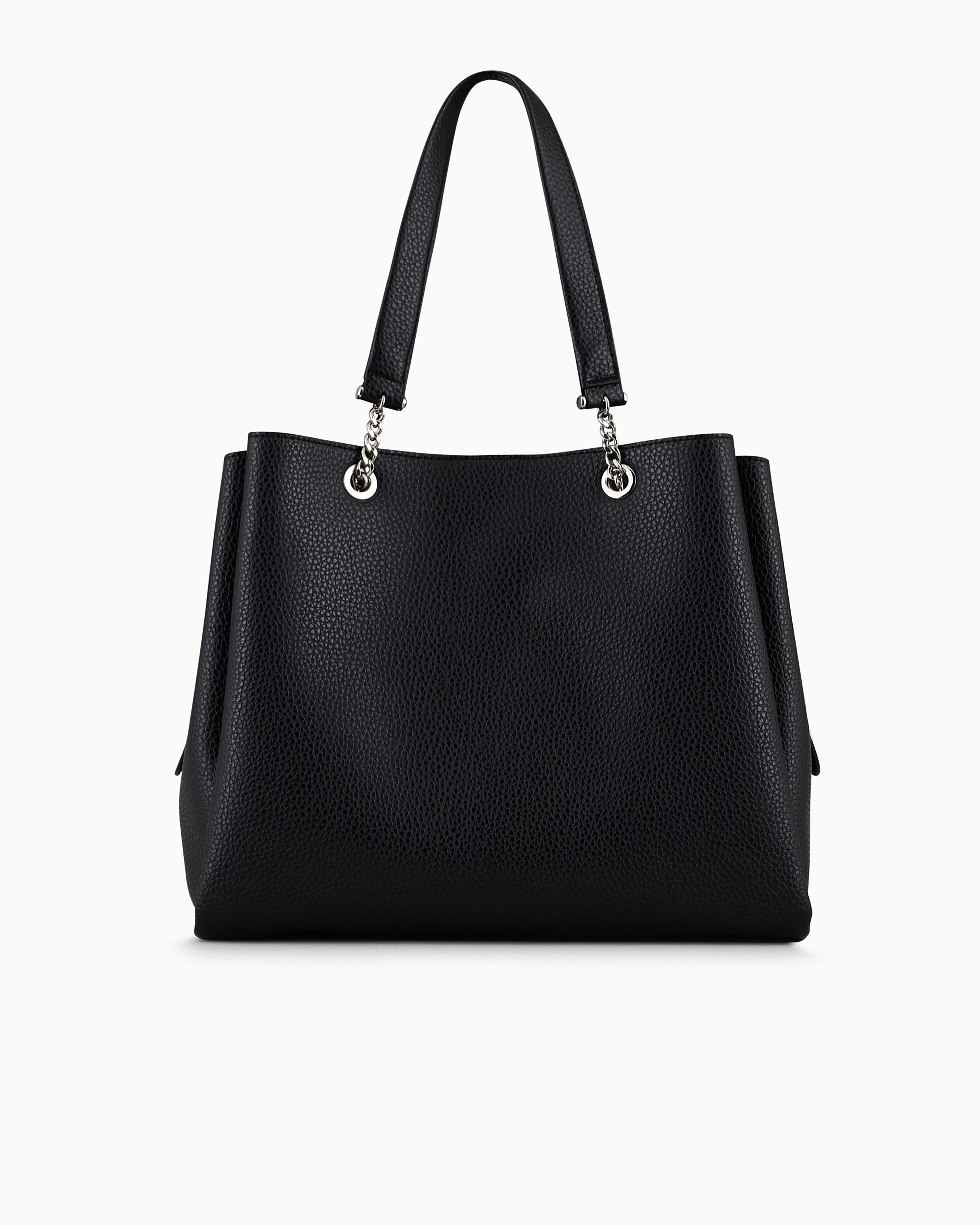 Emporio Armani Full-grain Effect Shopper Bag With Eagle Charm In Black