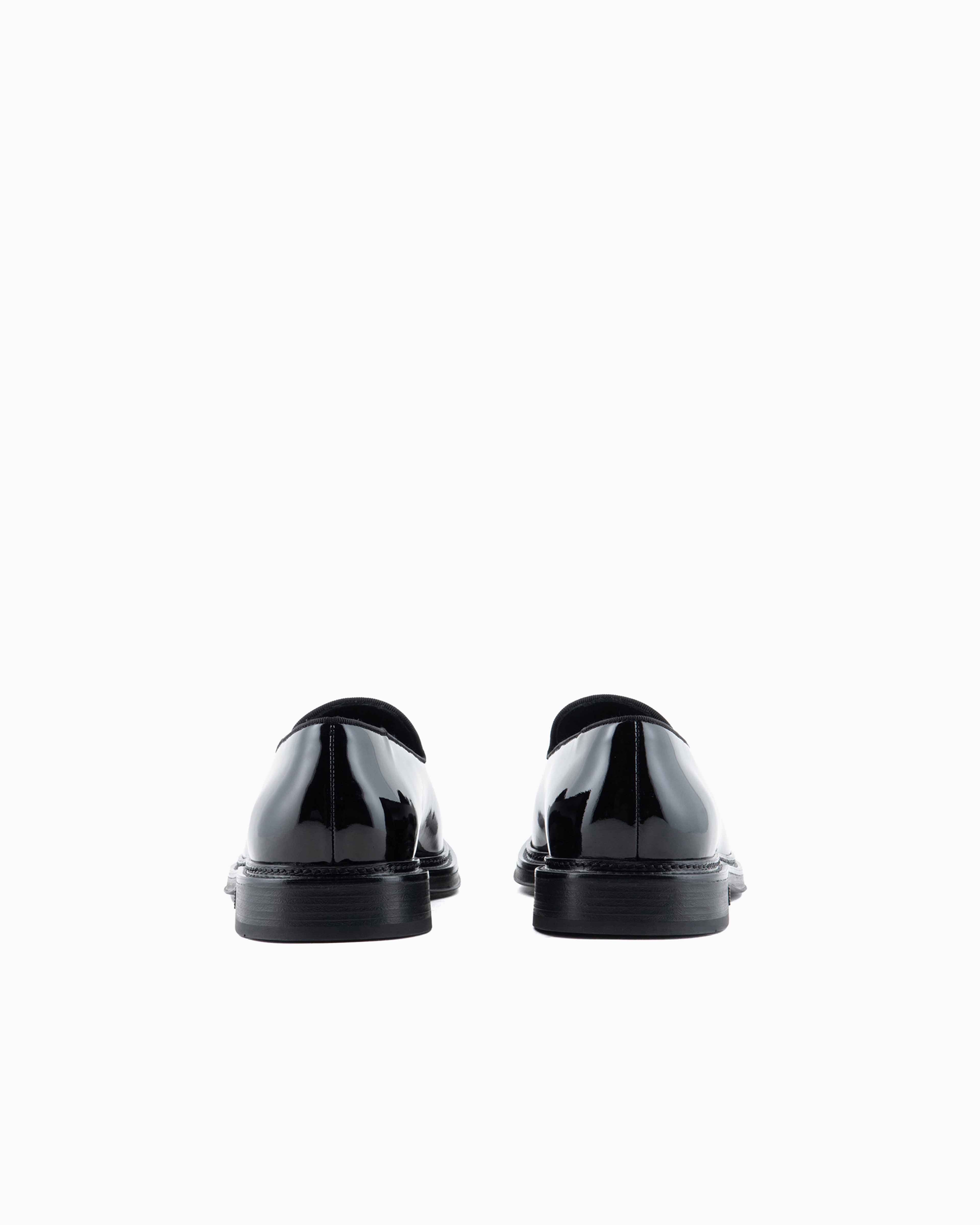 Shop Emporio Armani Patent-leather Slipper Loafers In Black