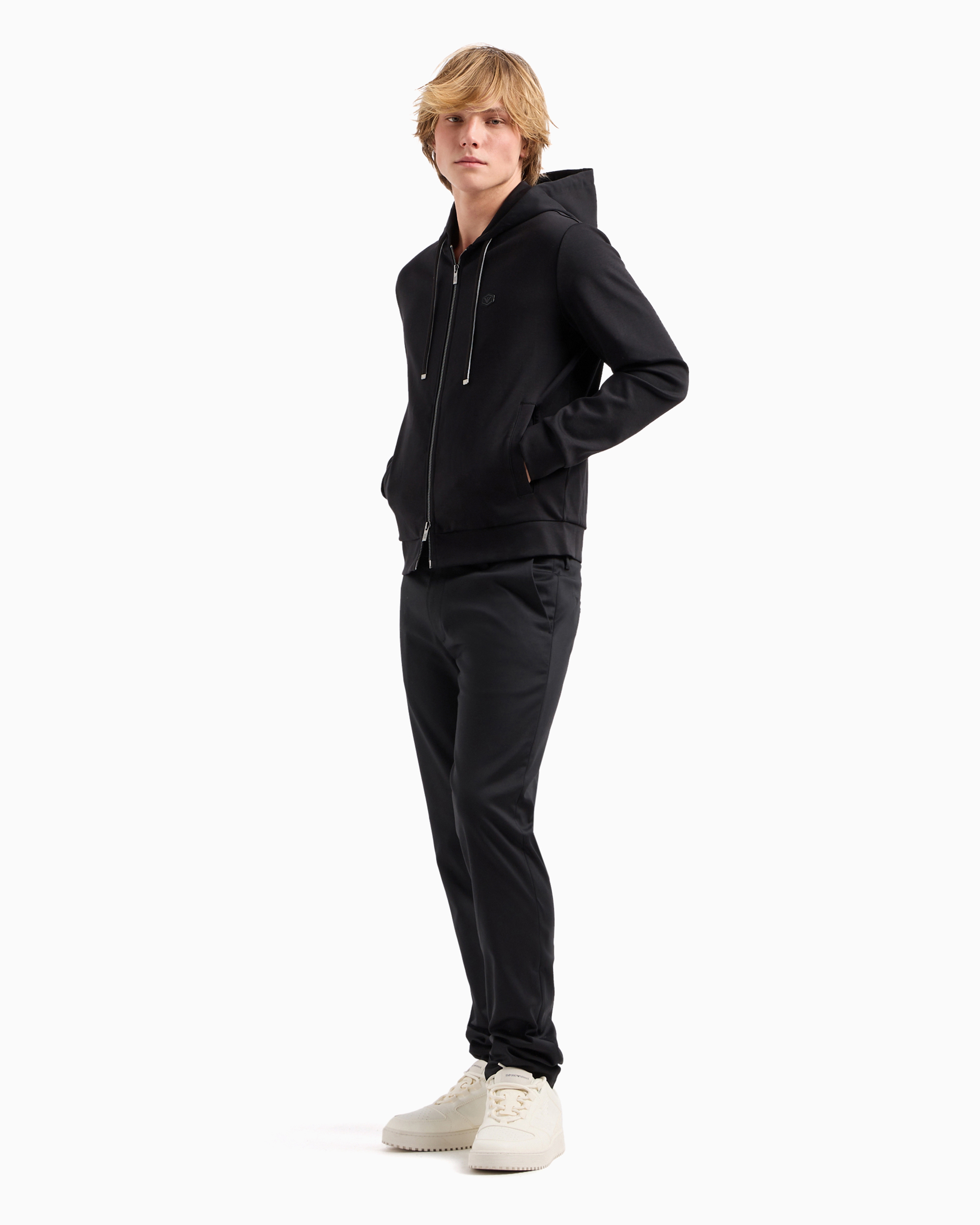 EMPORIO ARMANI HOODED, ZIPPED, PONTE-DI-ROMA SWEATSHIRT 