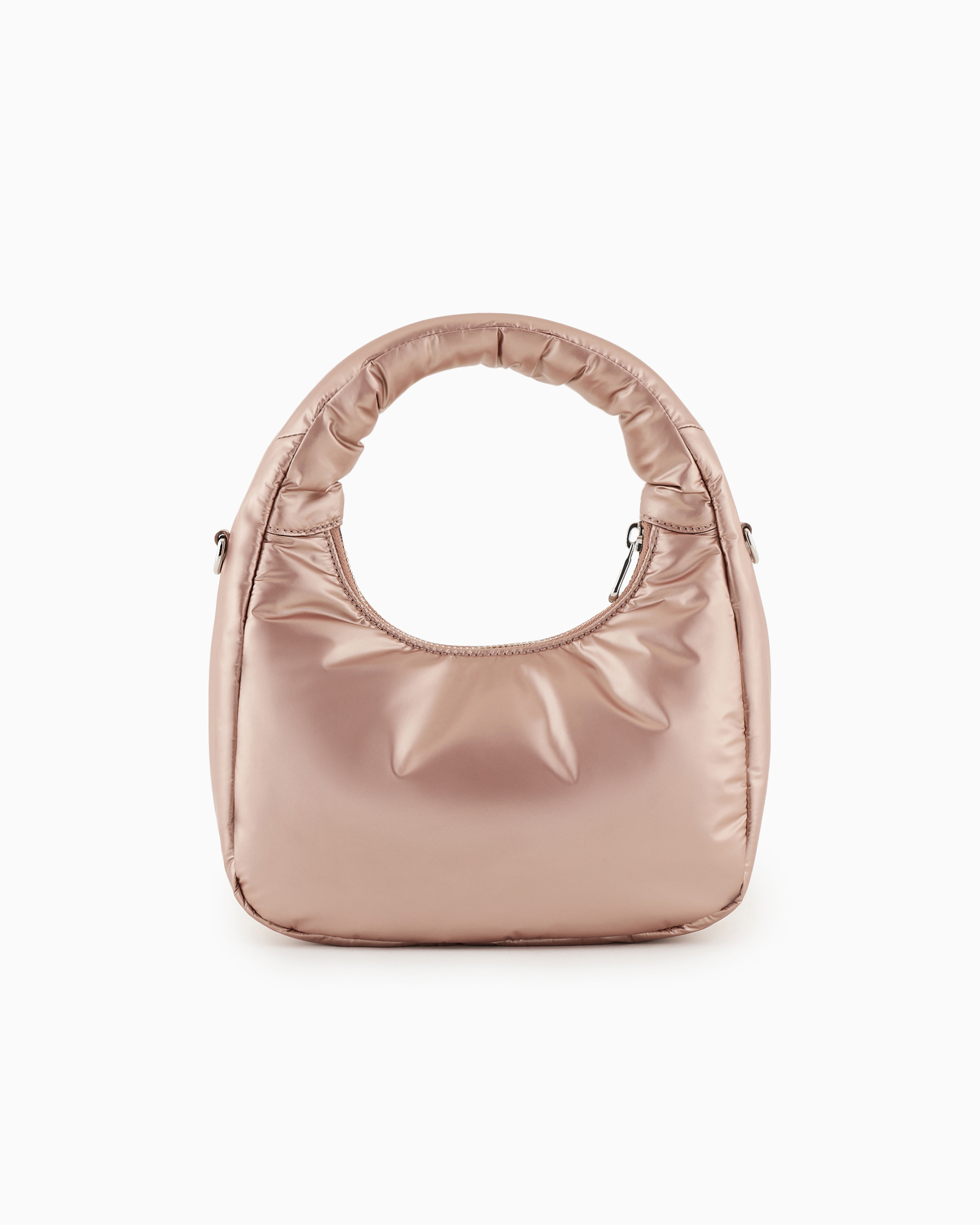 Shop Emporio Armani Shiny, Padded Nylon Hobo Bag With Logo In Pink