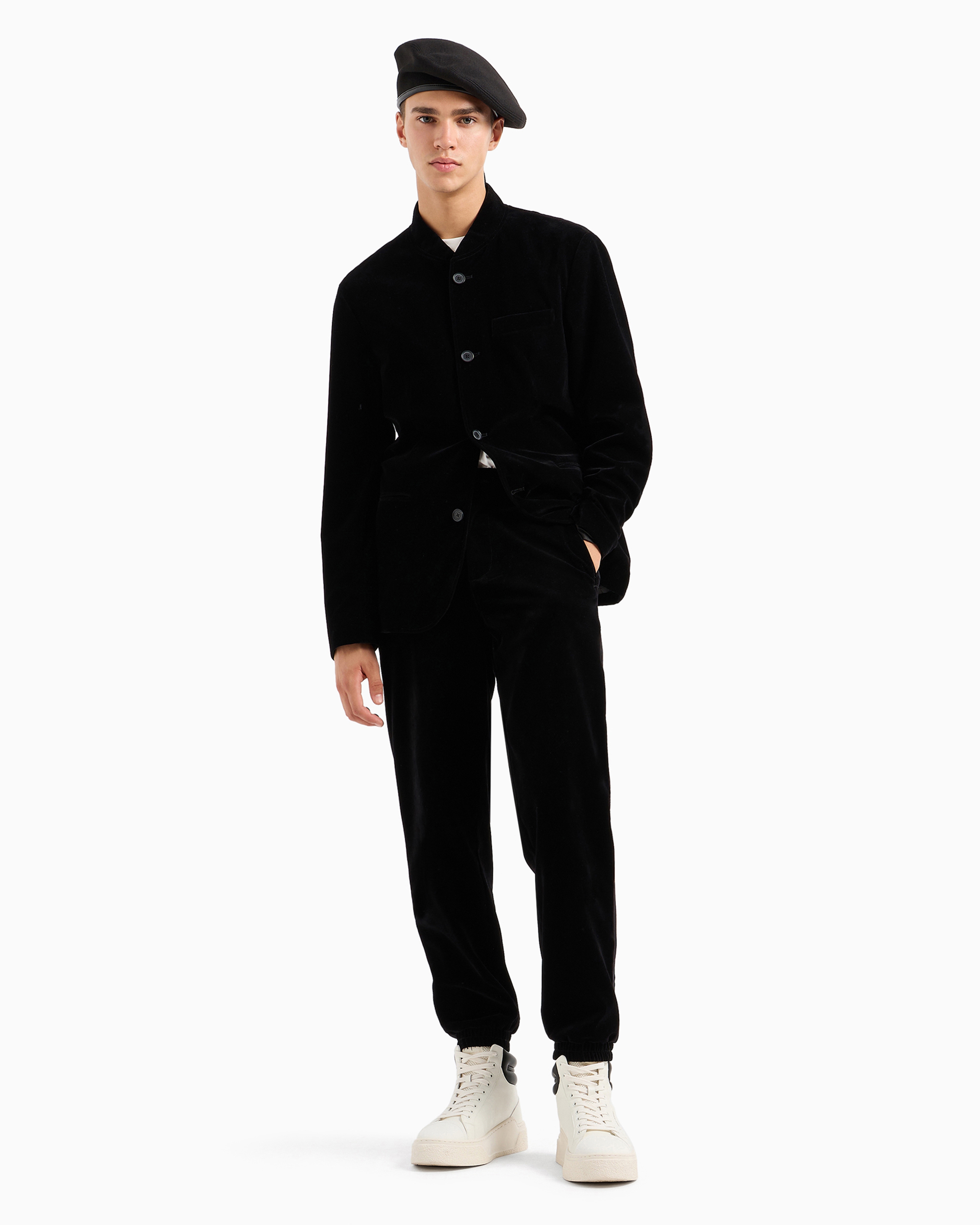 Shop Armani Exchange Single-breasted Velvet Jacket In Black