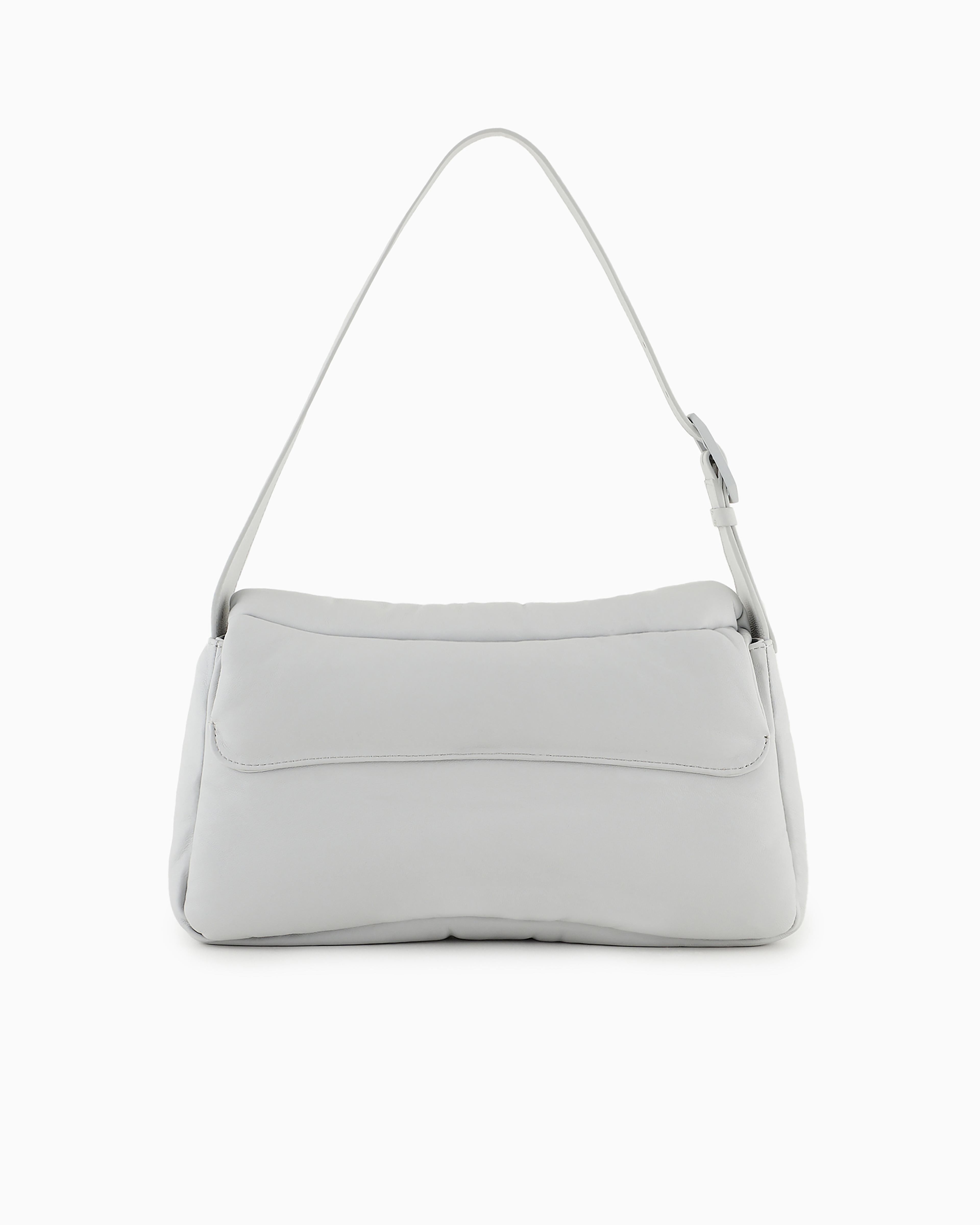 Emporio Armani Official Store Oversized Baguette Shoulder Bag In Puffy Nappa Leather In Light Gray