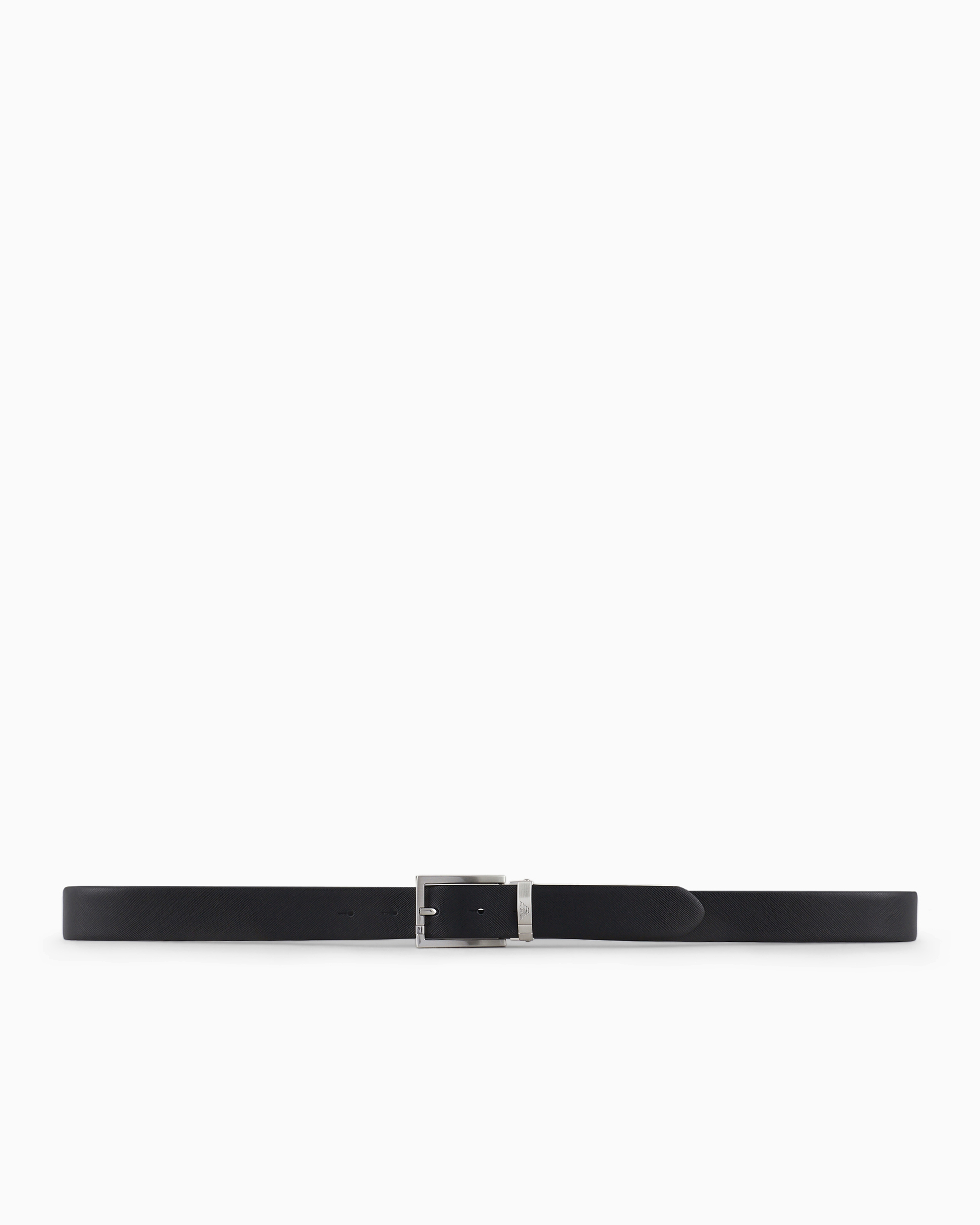 Shop Emporio Armani Reversible Belt In Two-tone Leather With All-over Embossed Eagle In Black