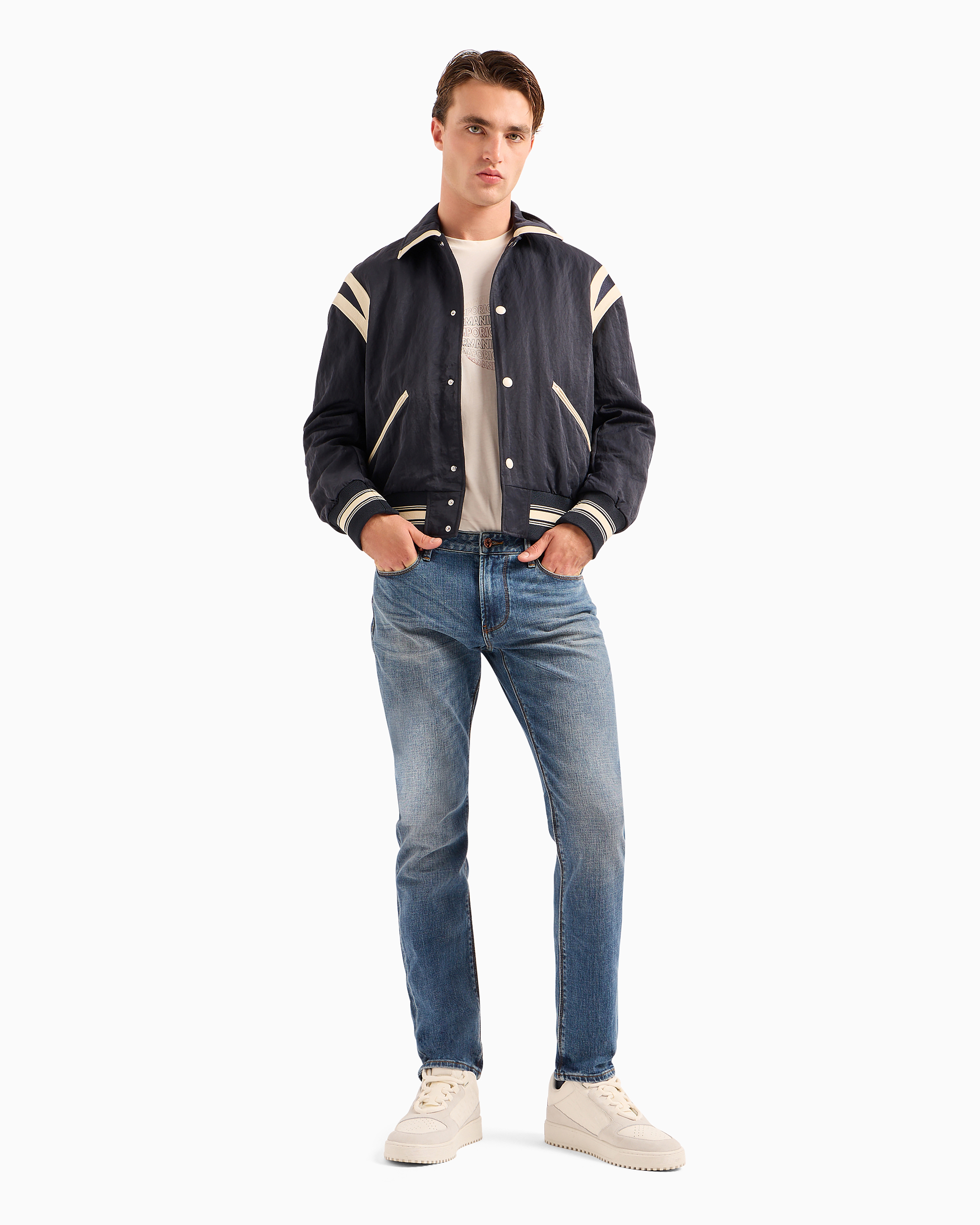 Emporio Armani J06 Slim-fit, Bleached-effect Comfort-denim Jeans In Blue